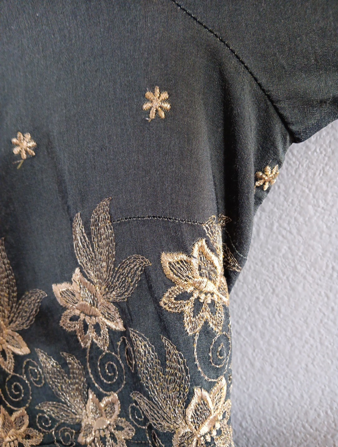 Vintage Another Thyme olive green and gold dress with 3/4 sleeve Size 10