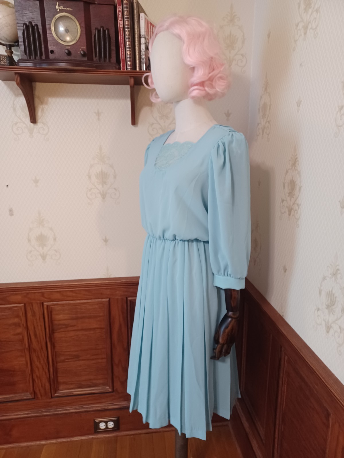Vintage 1980s Sheer Pastel Aqua Bobby&rsquo;s Girl Romantic Coquette Dress