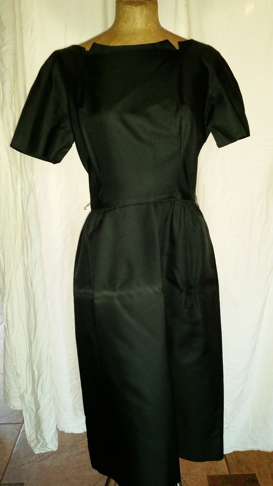 Vintage 1960&rsquo;s Black Satin Taffeta Cocktail Dress by Andrew Arkin Size Medium P
