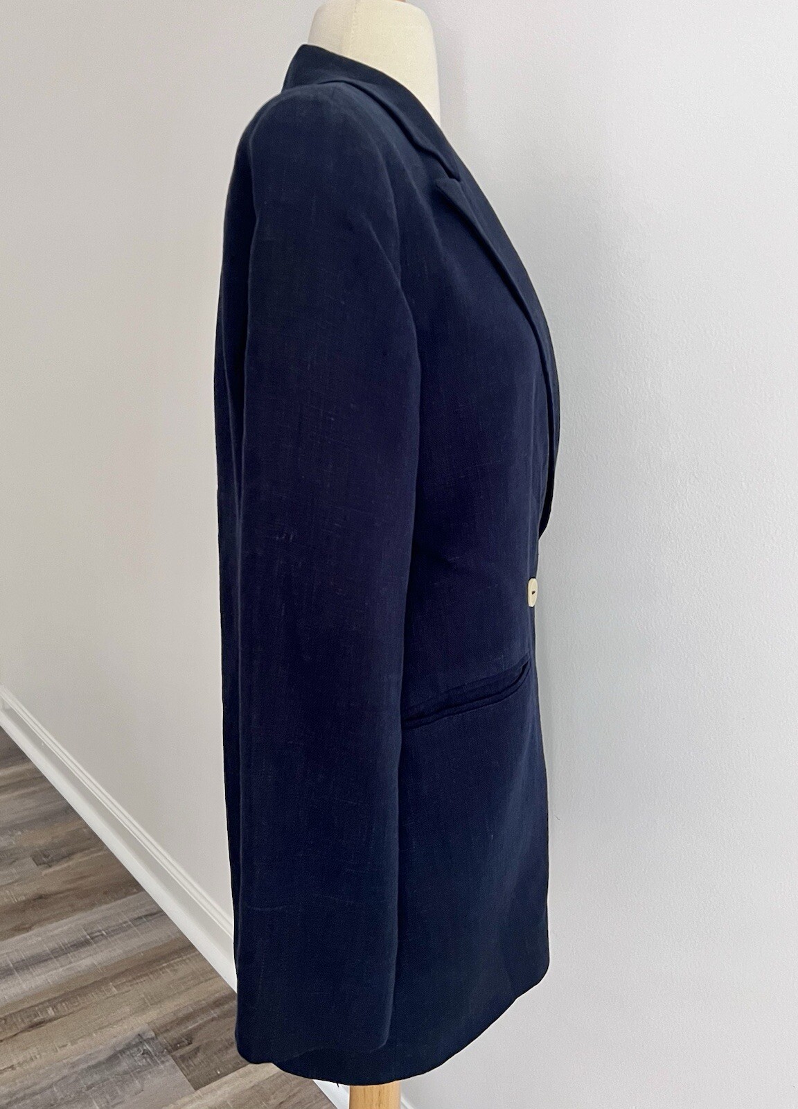 Womens Navy Blue Harvé Benard Lined Linen Blazer Jacket Size M Vintage