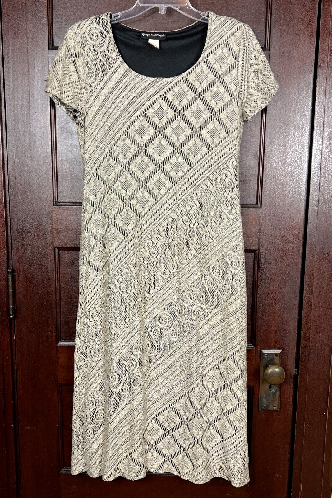 VTG Giorgio Sant&rsquo;Angelo Sheath Dress Women’s 8P Gold Metallic Overlay Midi