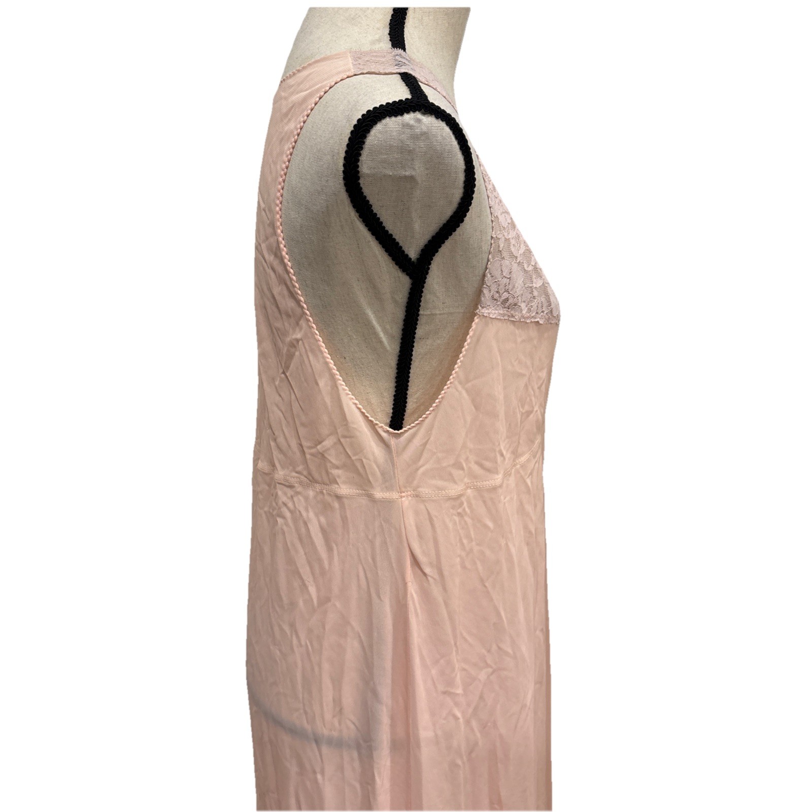 Nightgown Peach 70s Prairie Style Union Made Lace Trim Size Large Vintage