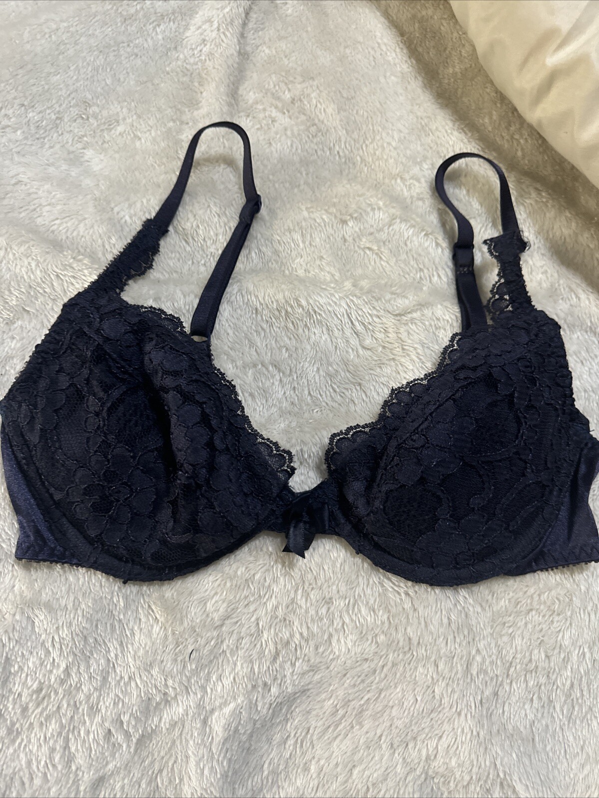 Vintage Victoria&rsquo;s Secret The Miracle Bra Blue Lace Pushup U/W Gold Label 32C