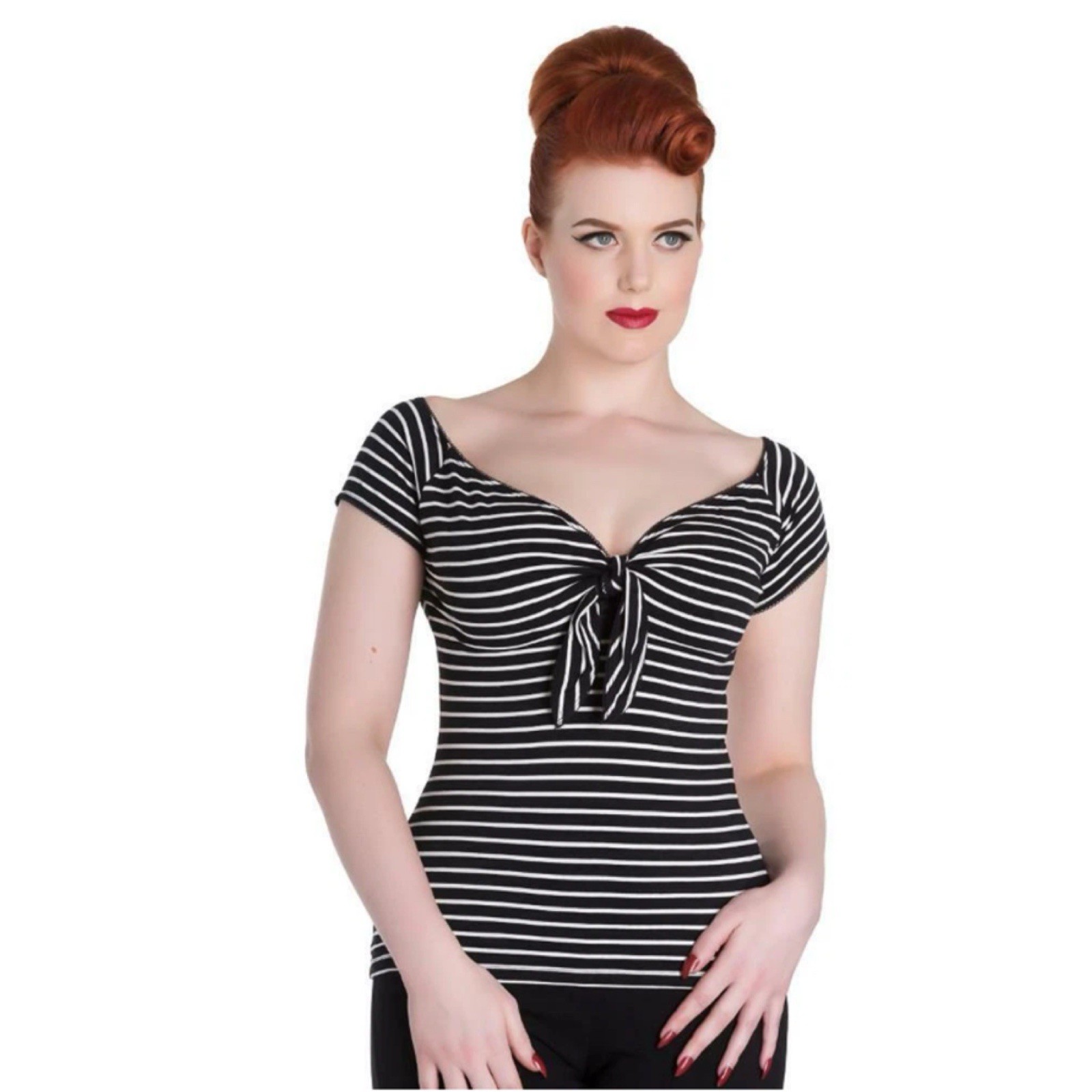 Hell Bunny Black White Striped Hannah Top 1950s Vintage Retro Rockabilly Style