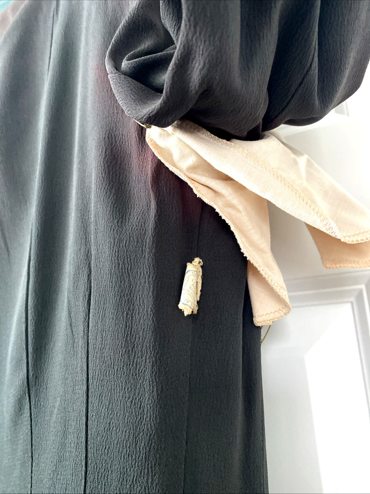 Vtg 40’s FORSTMANN Green Wool Gabardine Nipped 27&Prime; Waist Suit Jacket Skirt RARE