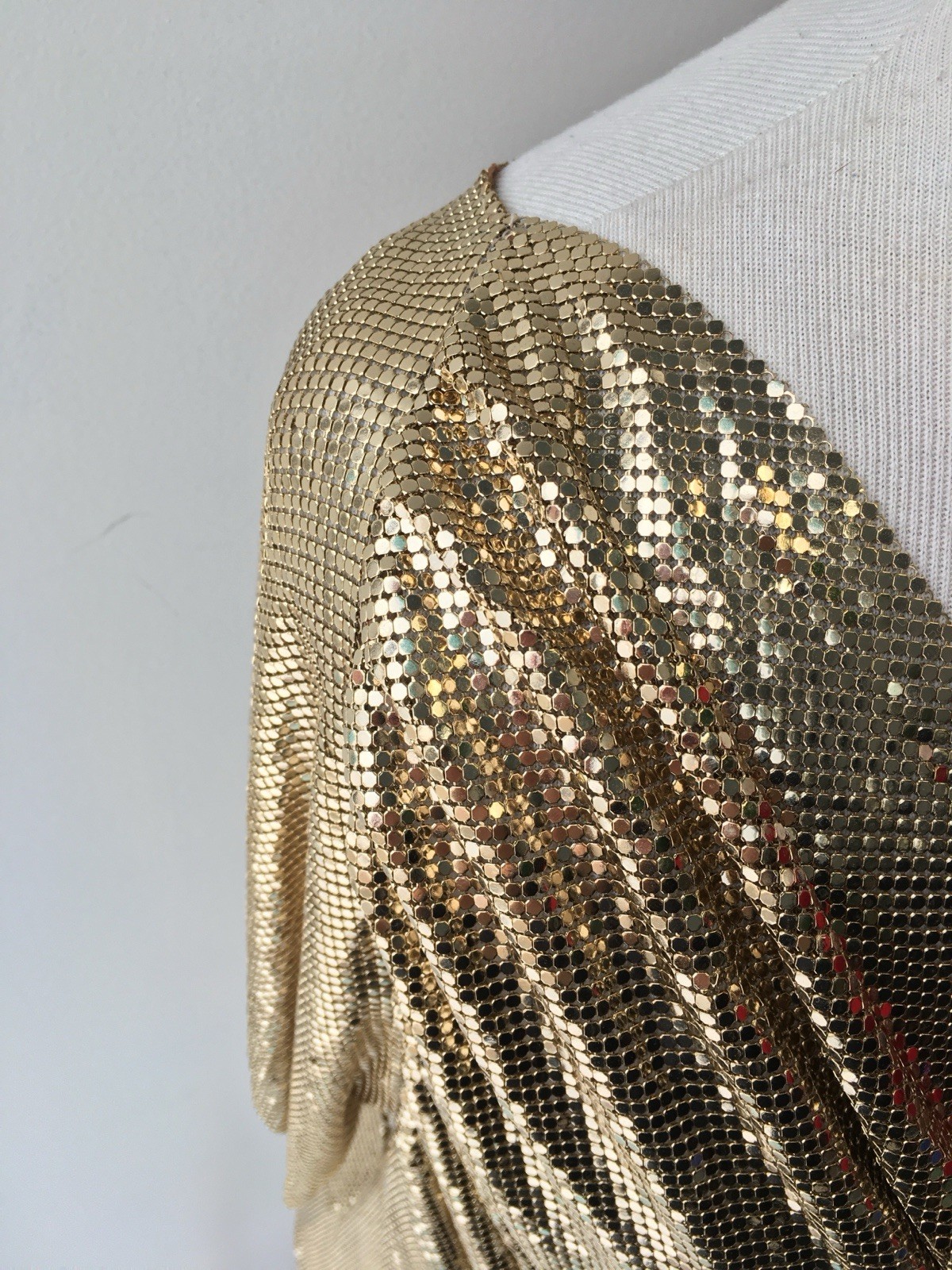 Whiting Davis Vintage Liquid Gold Mesh Chain Mail Draped Front Top 70s Disco S/M