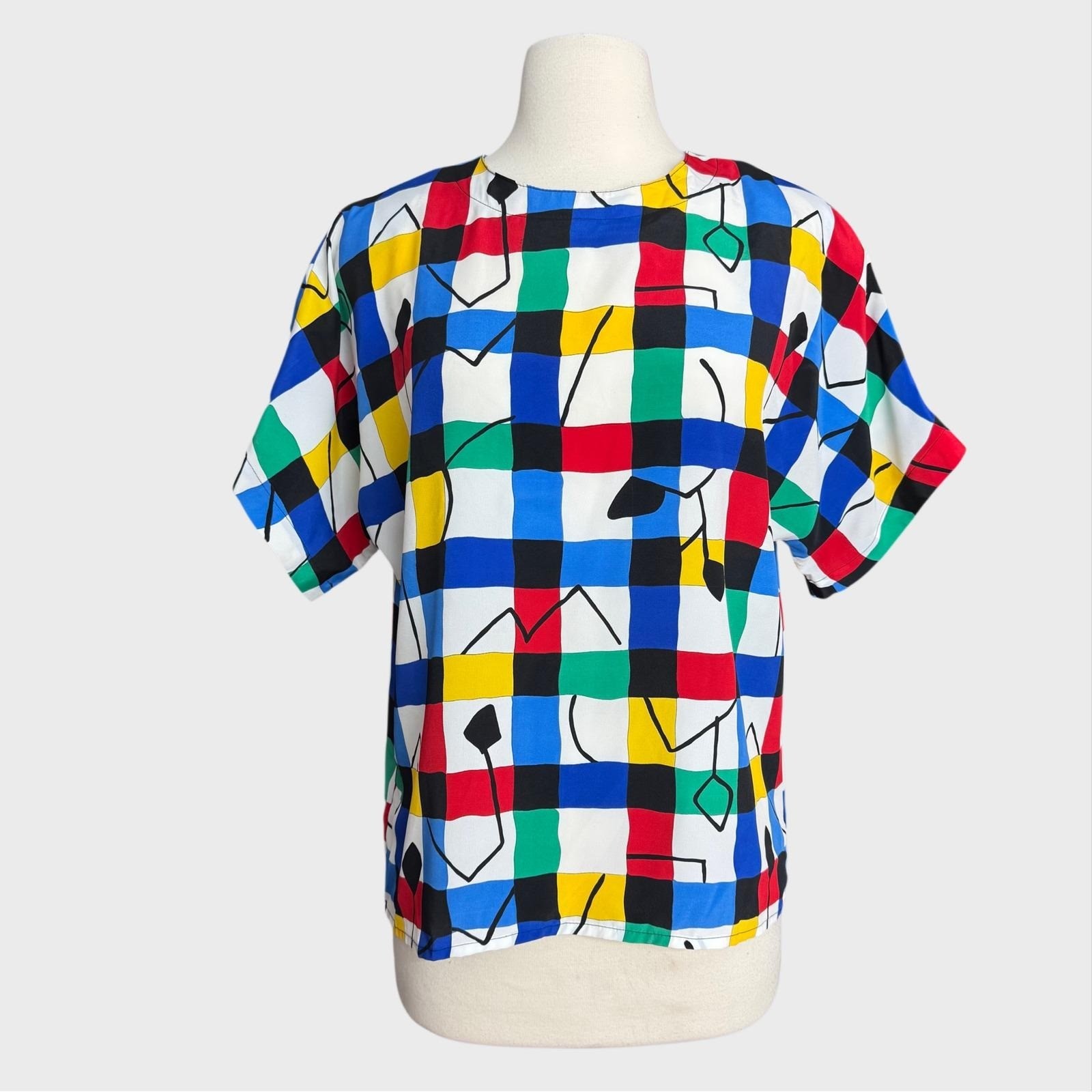 Vintage 80&rsquo;s Women&rsquo;s Med Short Sleeve Abstract Geometric Art to Wear Top