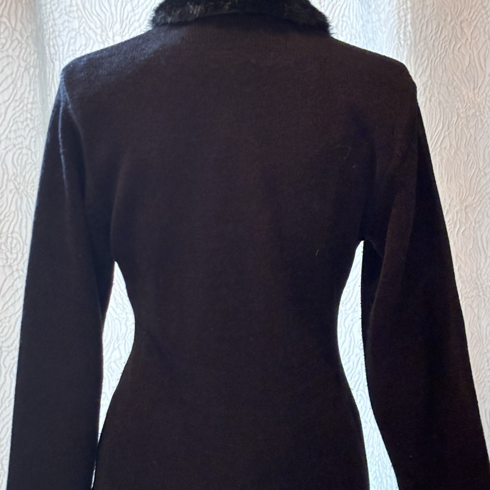Vtg Gizel Western Chic Sweater Jacket Faux Fur Collar Embossed Braid Stitching
