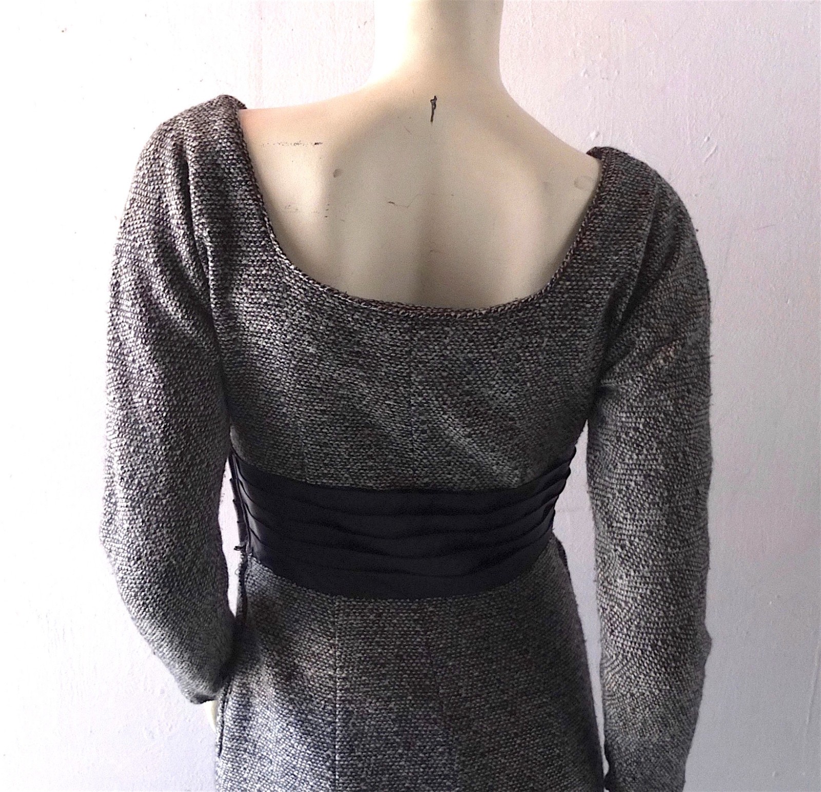 1950s Phyllis De Trano for Georgette Snowstorm Tweed Wiggle Dress Joan Mad Men