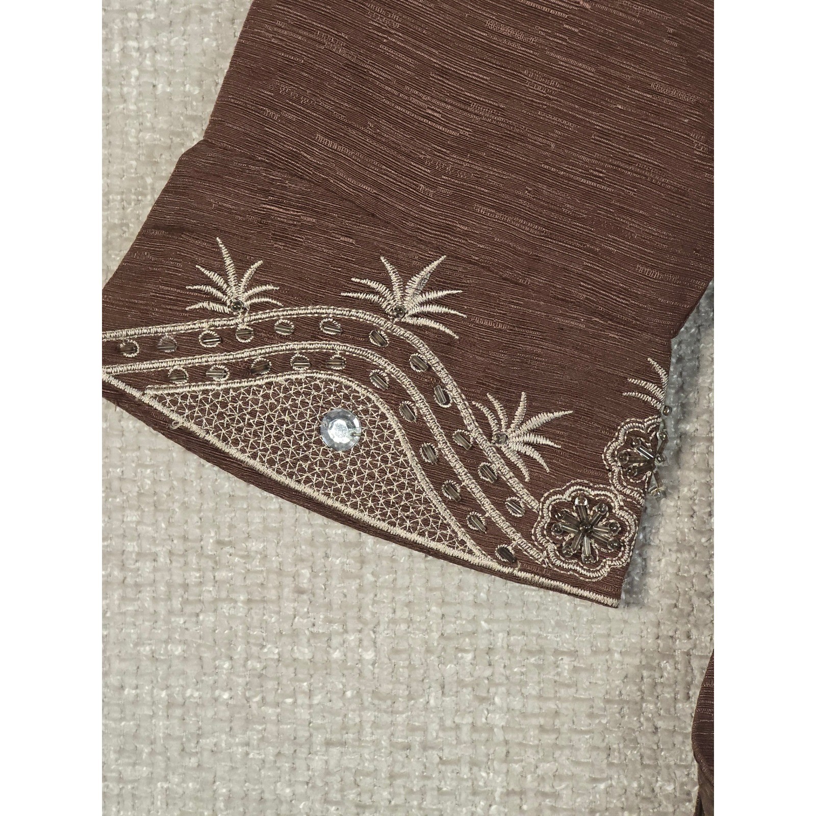 VTG Carole Little Silk Jacket XL Brown Beaded Embroidered Boho Art to Wear Lined