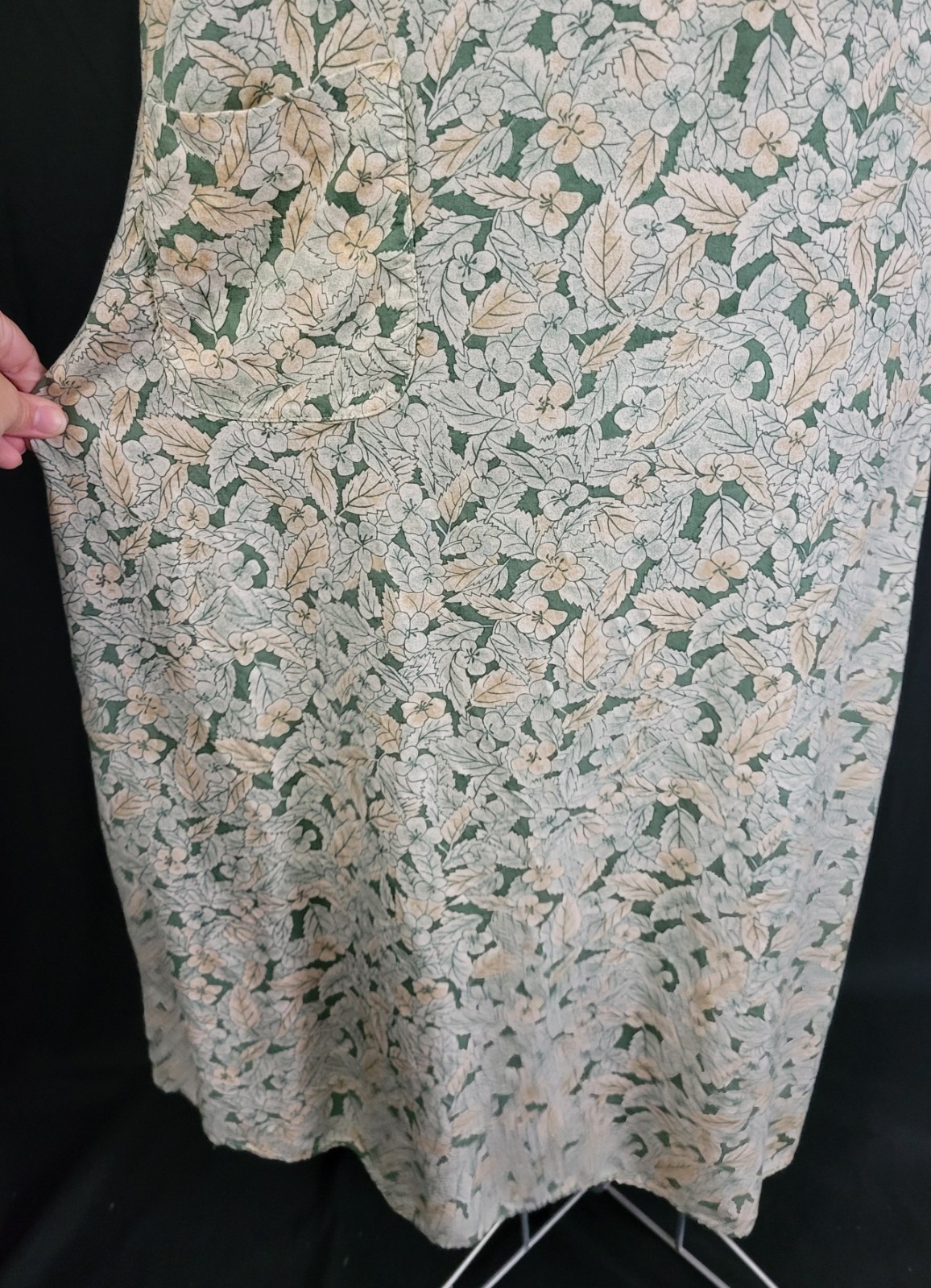 Vtg Coco Bianco Muted Green & Peach Floral Raised Waistline Shift Dress Size 16