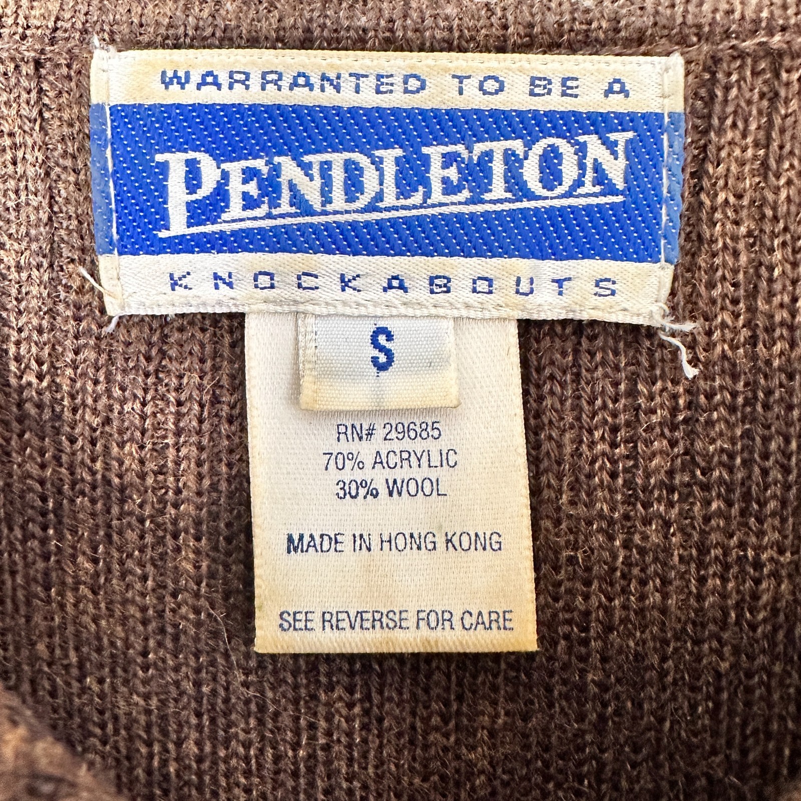 Vintage Pendleton Knockabouts Wool Blend Brown Ribbed 1/4 Zip Sweater Small
