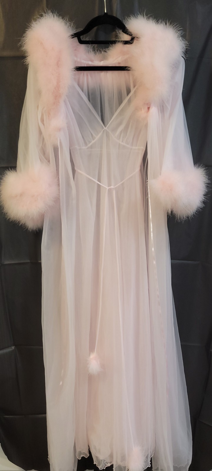 Vtg InTime 2 Layers Sheer Chiffon Lingerie gown Peignoir Robe S Pink Movie Star