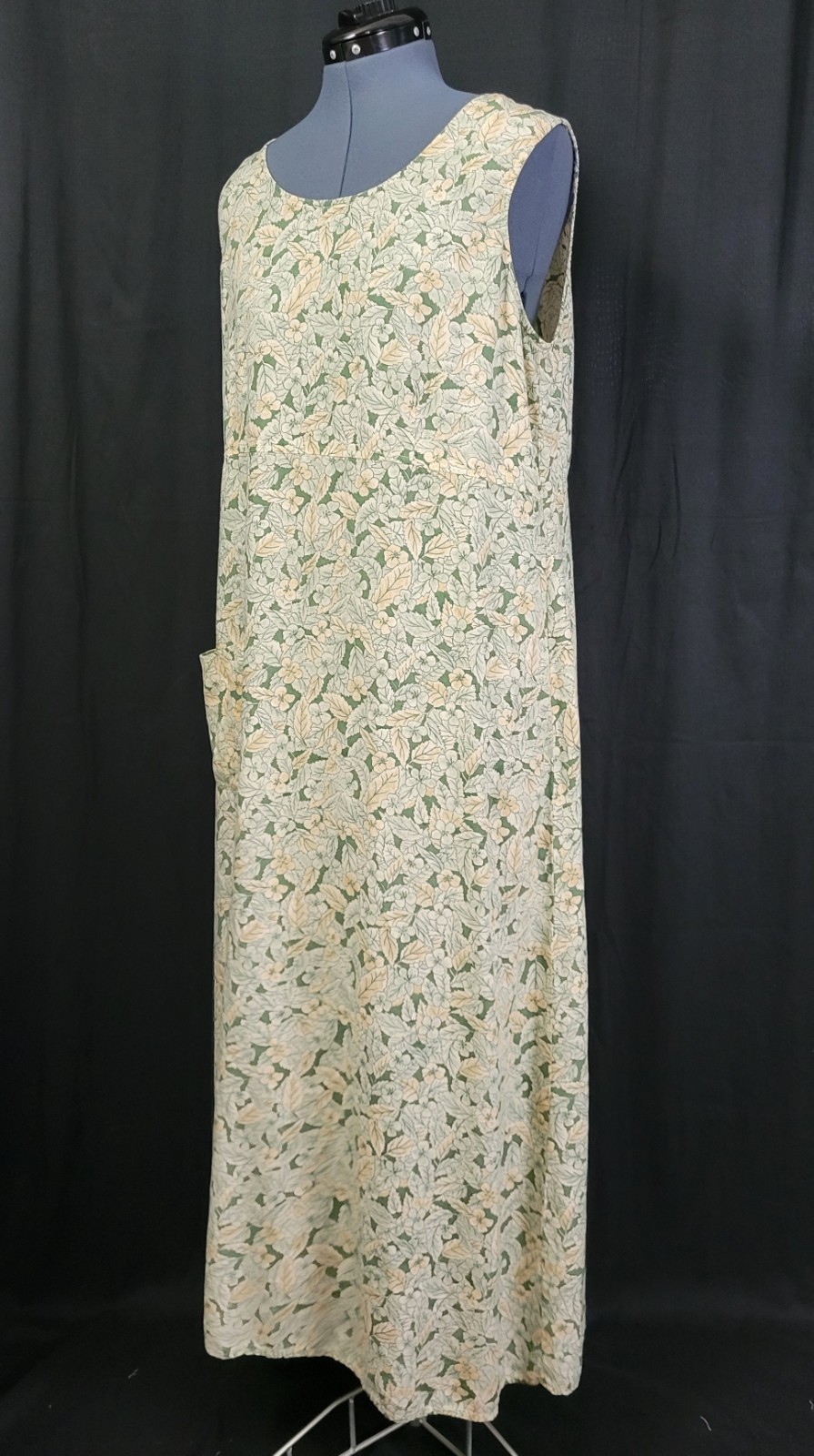 Vtg Coco Bianco Muted Green & Peach Floral Raised Waistline Shift Dress Size 16