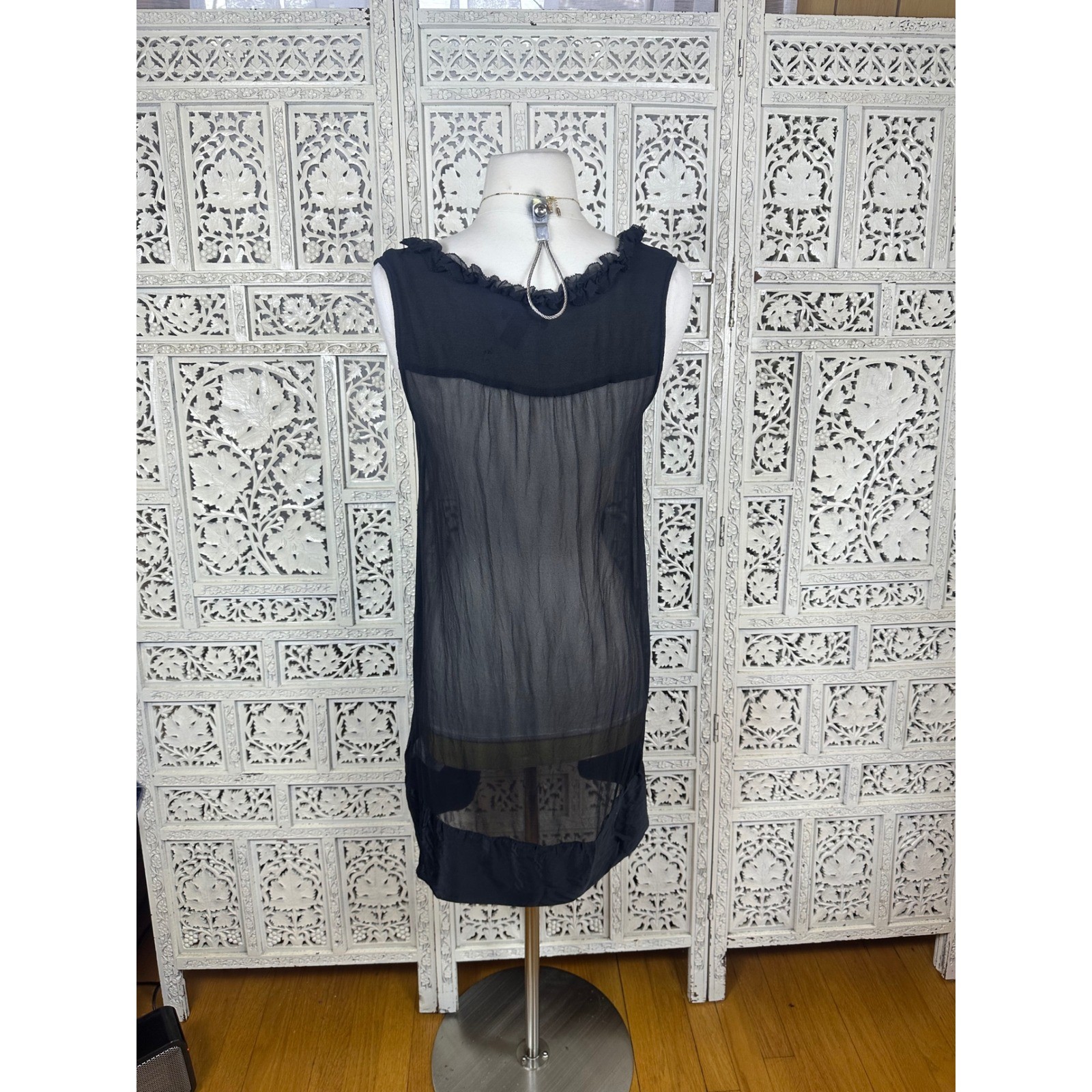 Vintage GAP Black Sheer 100% Silk Whimsygoth Ruffle Nightgown Dress Sz Medium