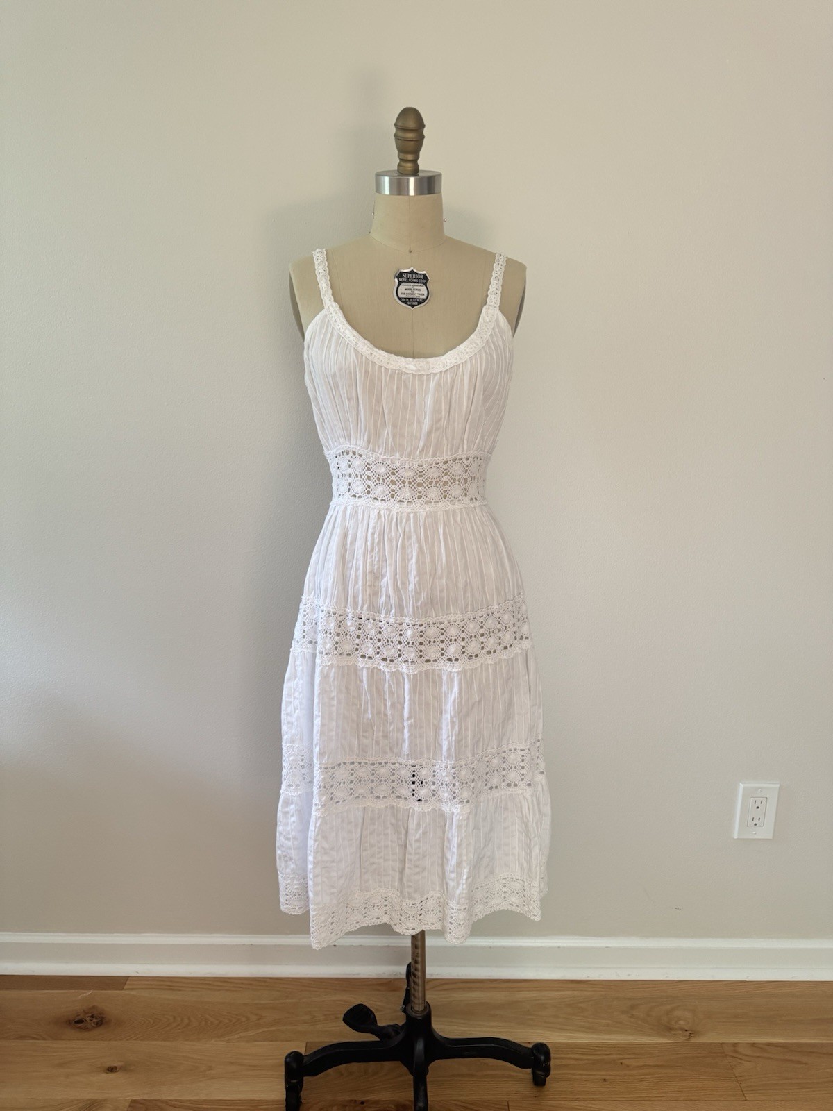 Vtg 70s White Cotton Crochet Sundress Prairie Dress Cottagecore Boho Bridal
