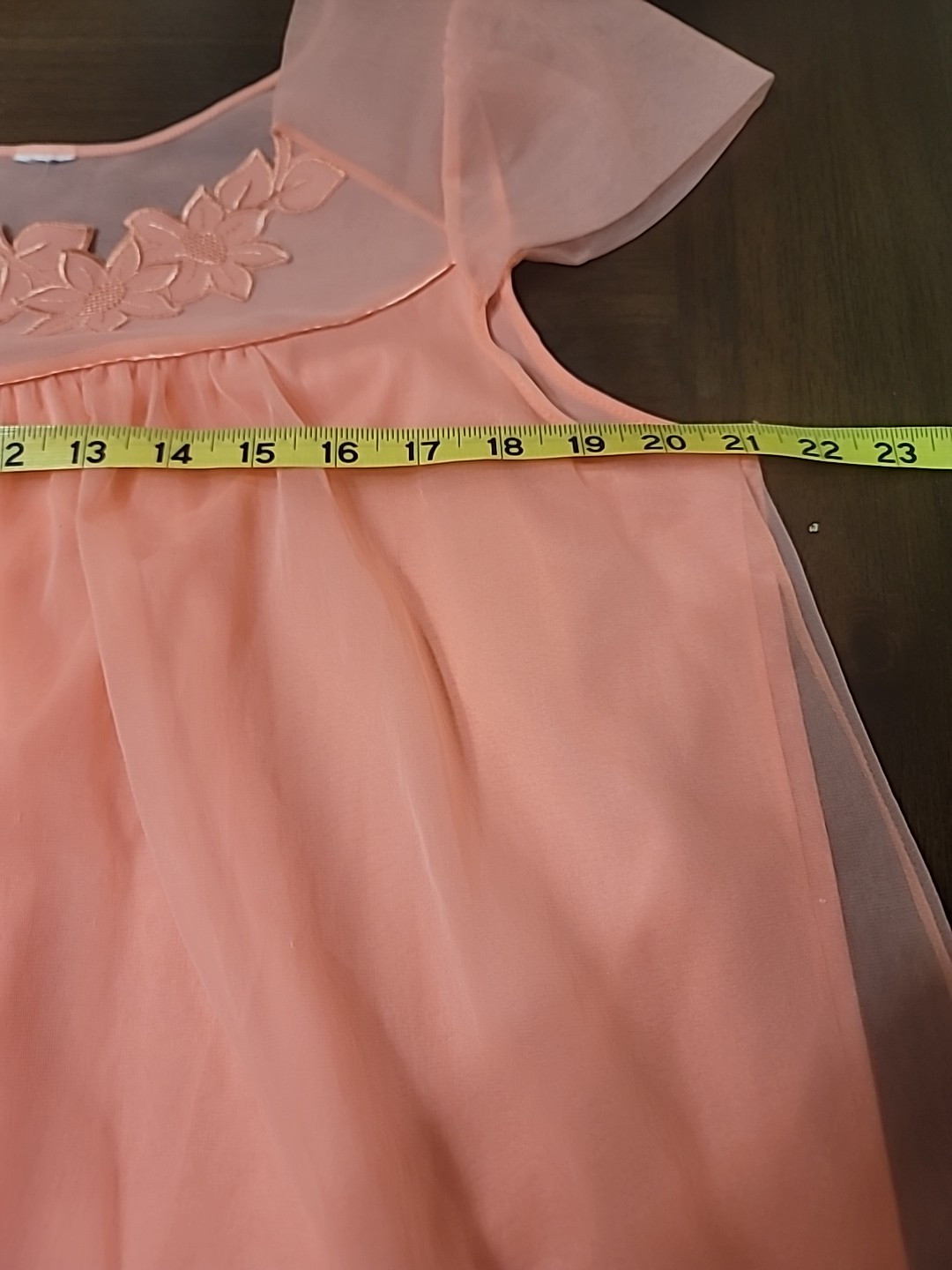 Vintage 60s Double Layer Sheer Chiffon Babydoll Nightgown Coral Size M L ? FLAW