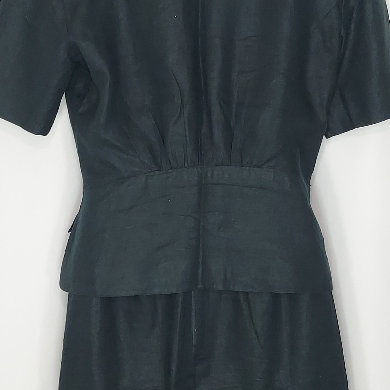 Linen Suit Double Breasted Jacket Blazer Pencil Skirt Off Black Green Vintage