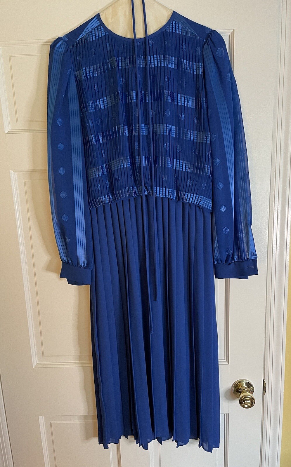 Vintage 80&rsquo;s Lisa Michaels Womens Party Dress Size 10 Polyester Blue Long Sleeve