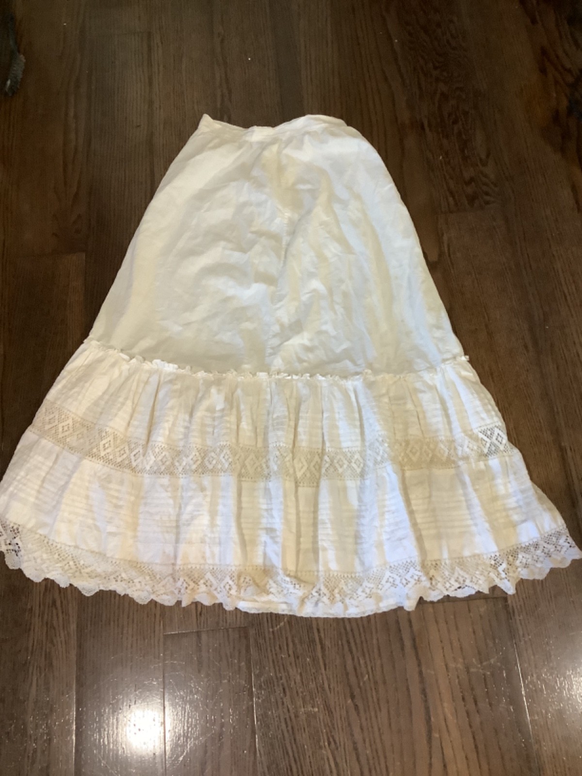 vtg 60s 70s cream lace boho hippie festival ruffle long skirt S