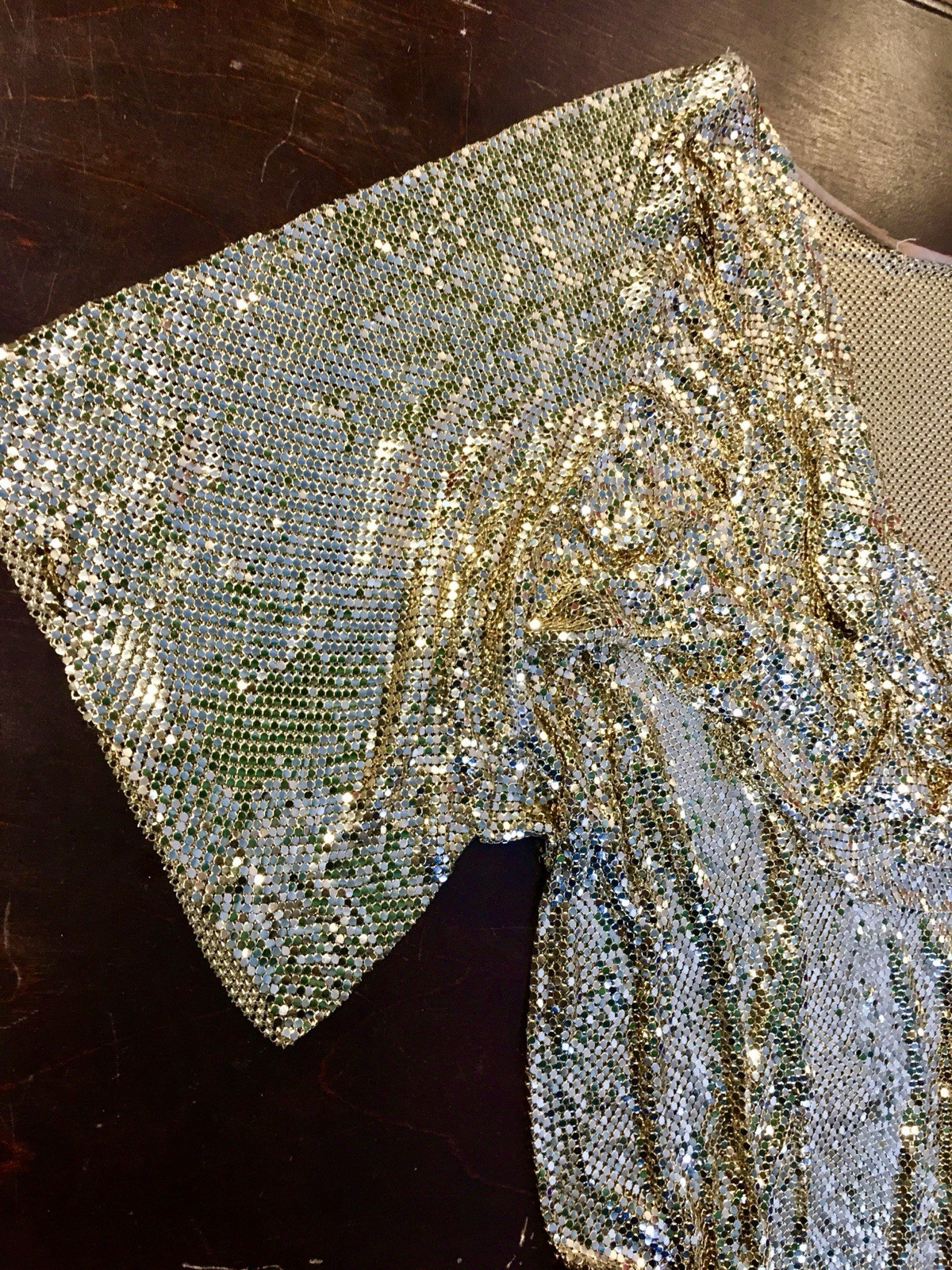 Whiting Davis Vintage Liquid Gold Mesh Chain Mail Draped Front Top 70s Disco S/M