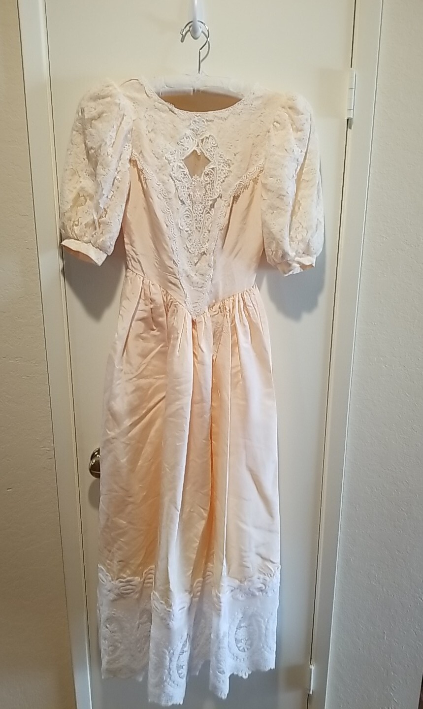 VTG Gunne Sax Jessica McClintock Peach Dress SZ 3/4 Juniors Colonial Cottagecore