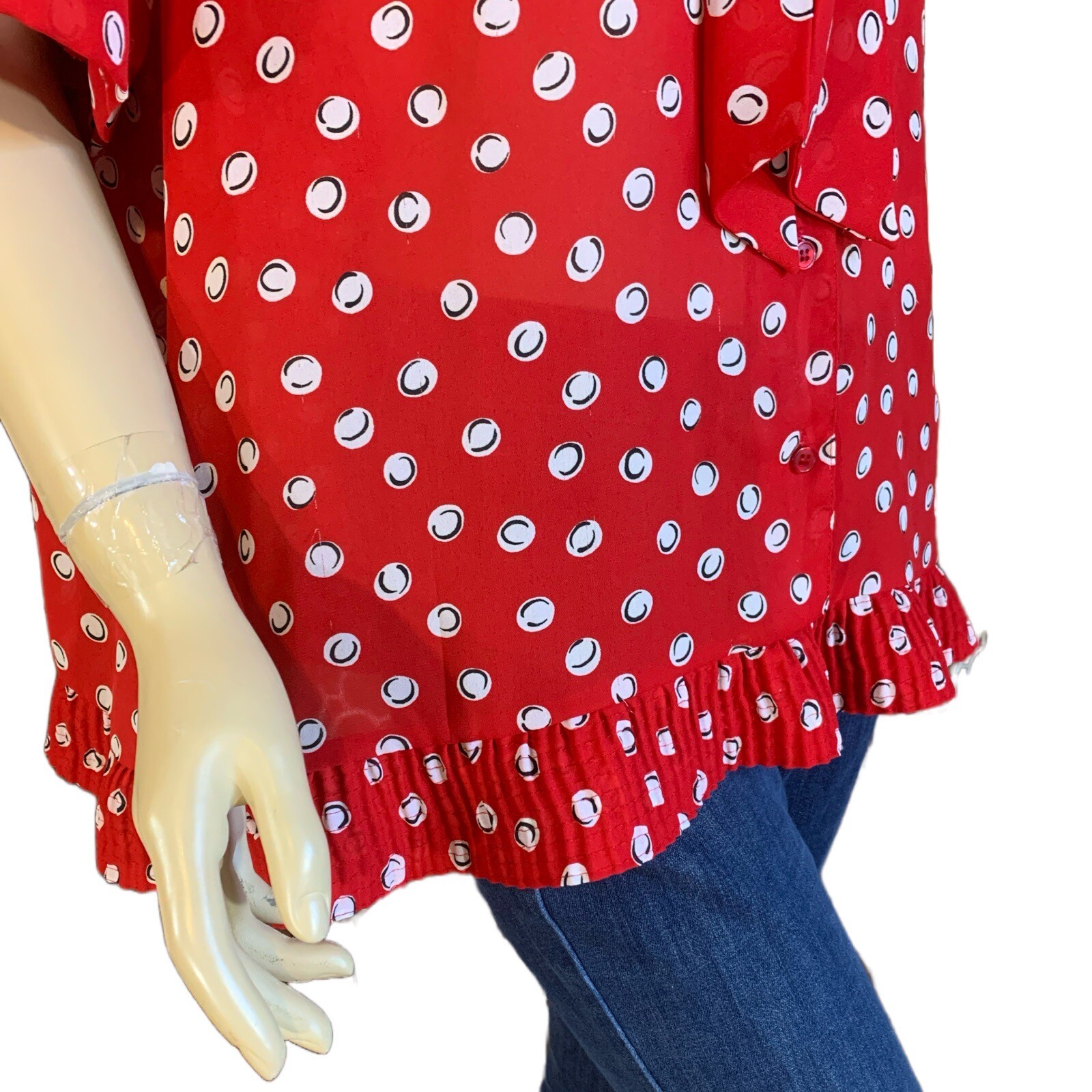 VINTAGE CIRCA 1980&rsquo;S ALFRED DUNNER RED & WHITE DOT PATTERN BLOUSE SZ 18