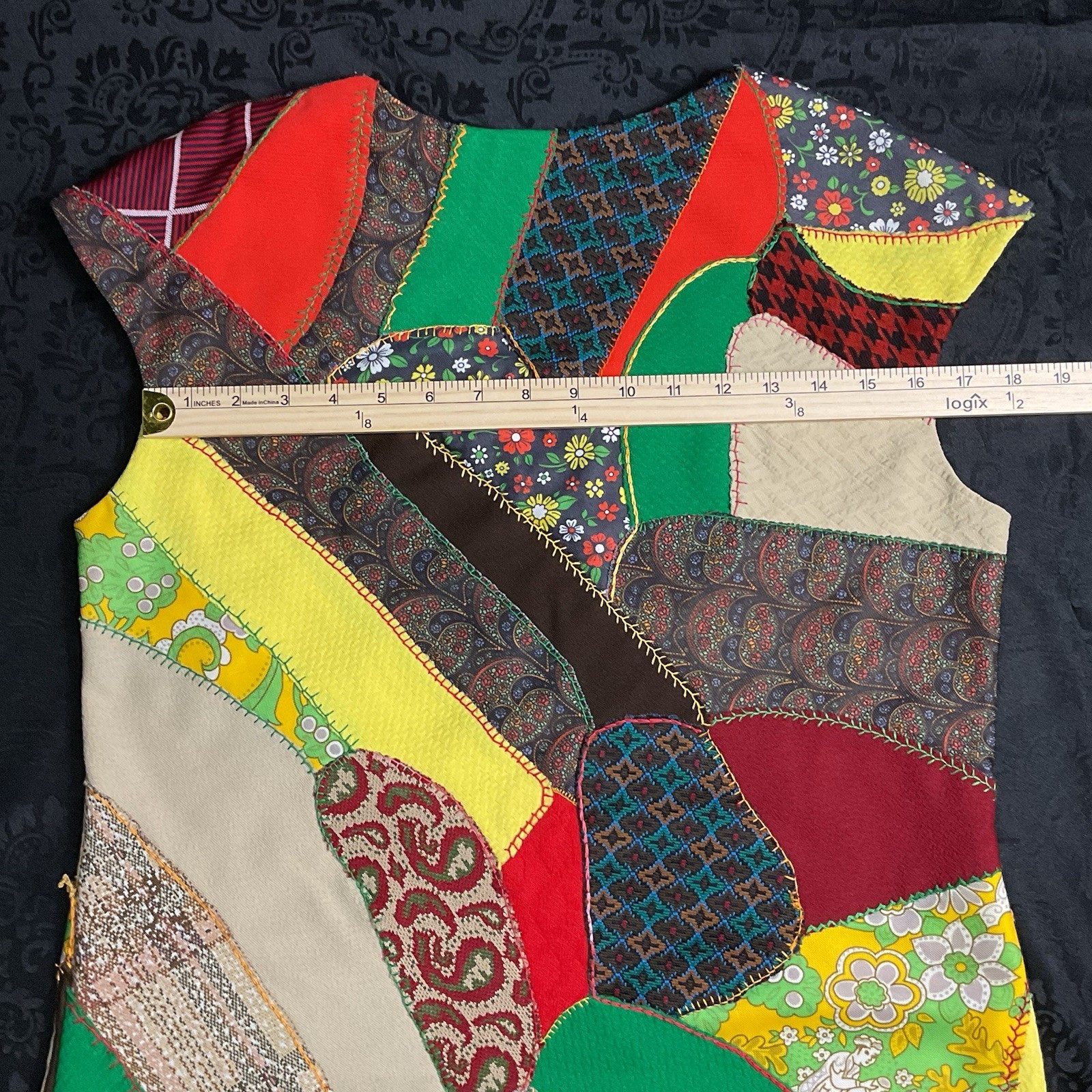 Vintage Patchwork Quilted Shirt 19” Bust Handmade 70’s Hippie Boho Kitschy Lined