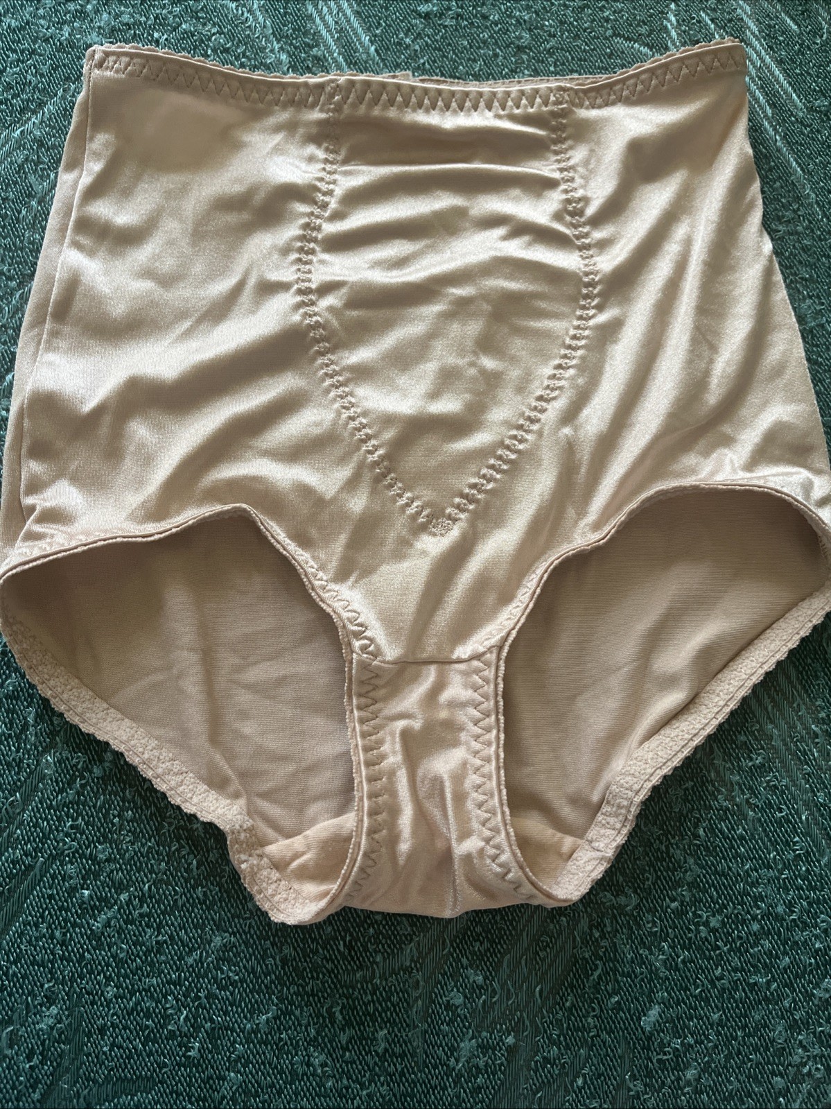 Vtg Cupid Satin Panties Medium Second Skin Beige Brief Hi Waisted Shaper Girdle