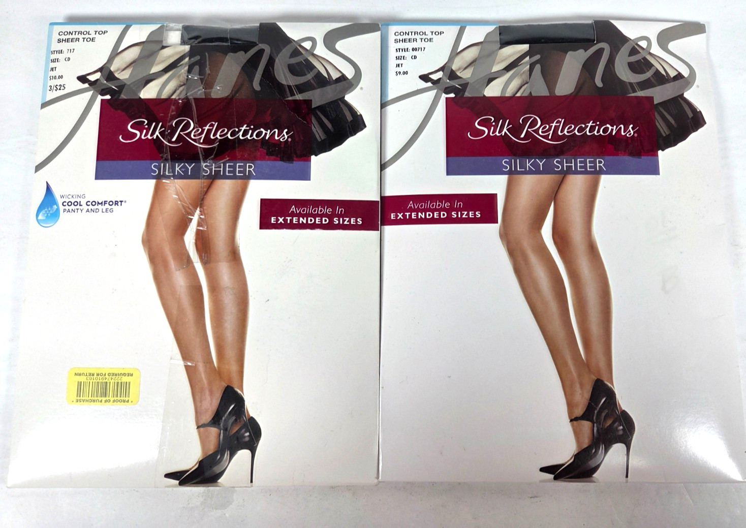 2 Hanes Silk Reflections Silky Sheer Pantyhose Sz CD Jet Black CT Sheer Toe #717