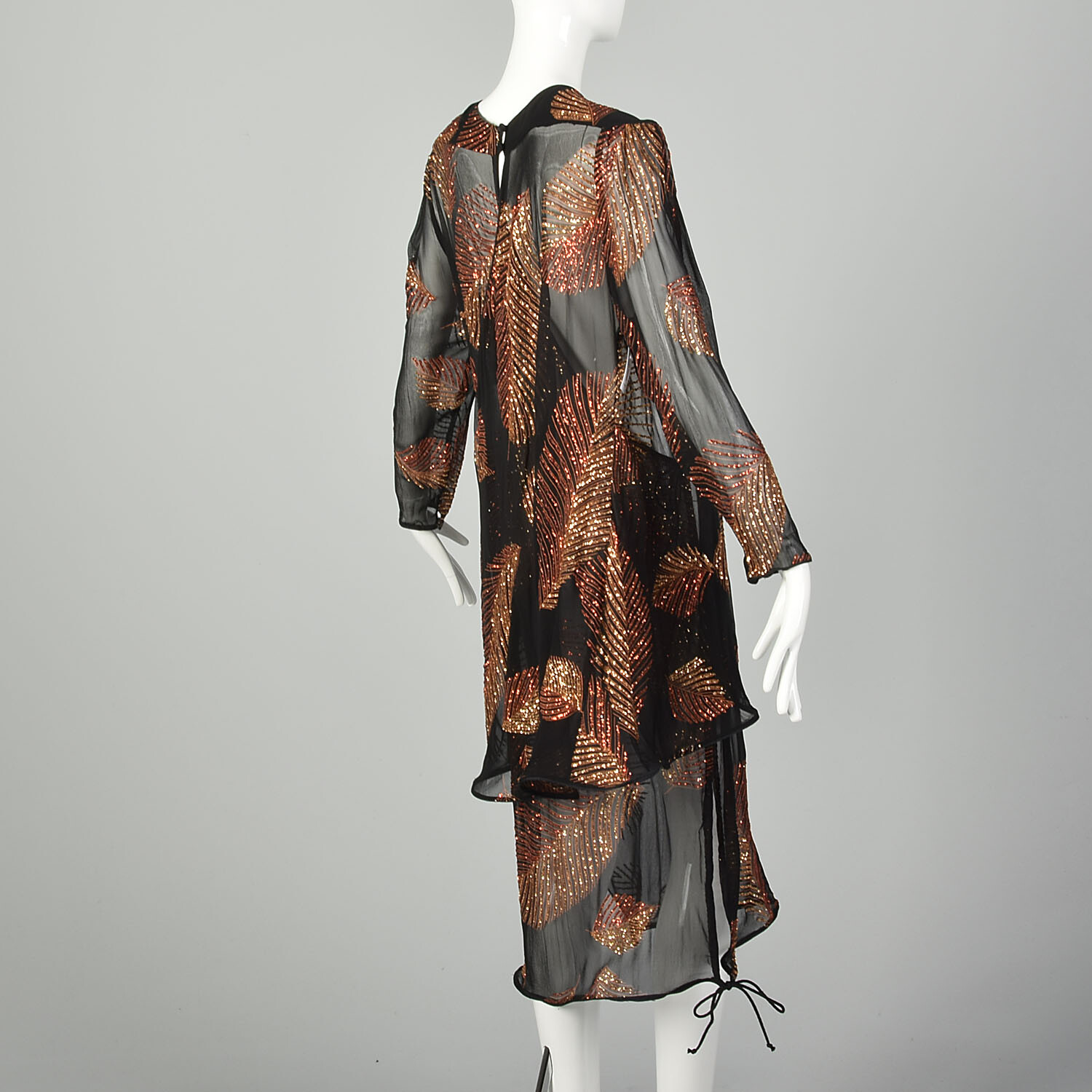 Medium 1980s Two Piece Wrap Dress Black Glitter Sheer VTG 80s