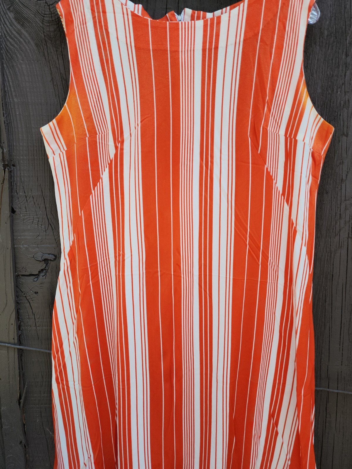 70s Handmade Orange White Stripe Silky Double Knit Polyester Dress Womens XL-1X