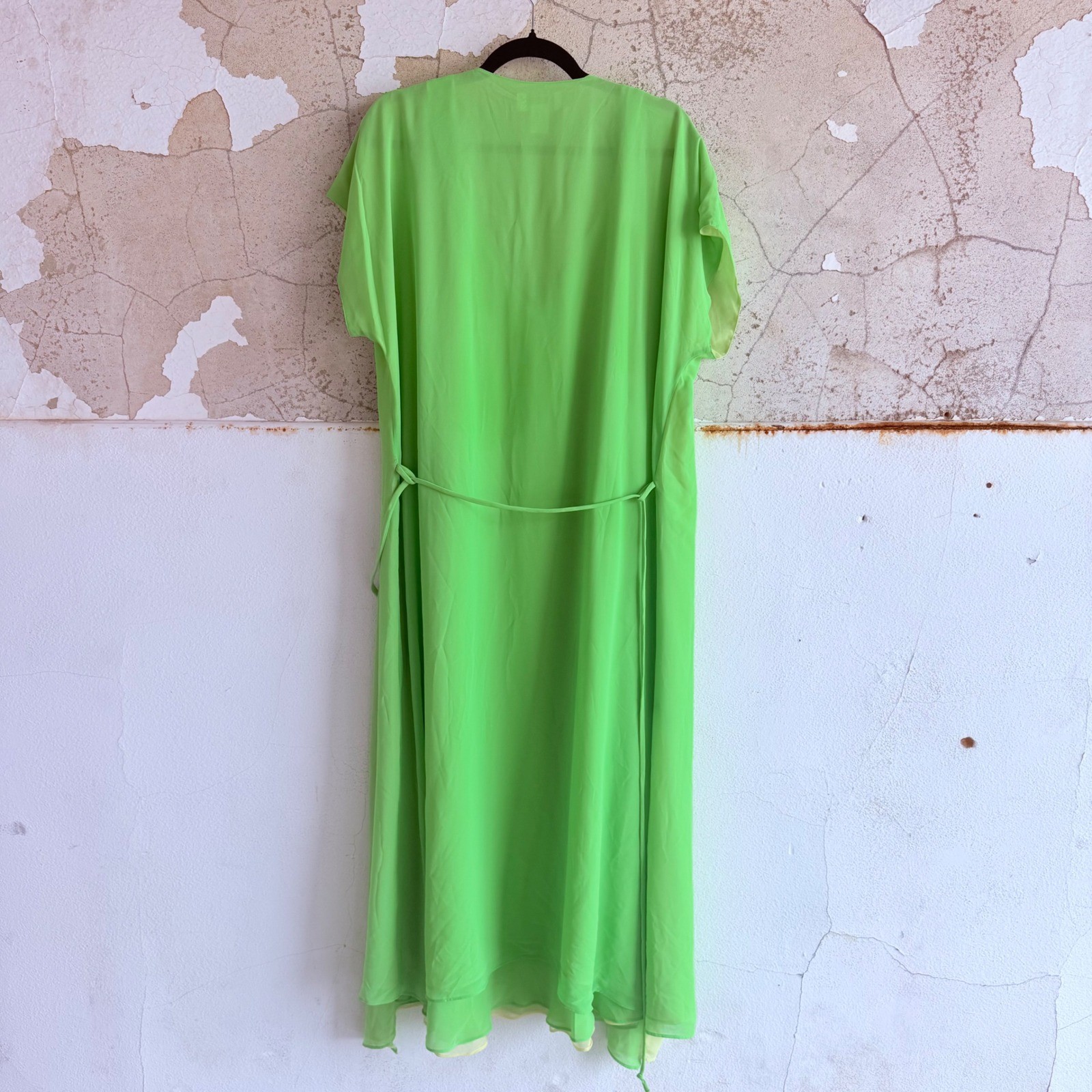 Vtg Duster Robe Slip Dress Peignor Set Embroidered Floral Chiffon Nightgown XL