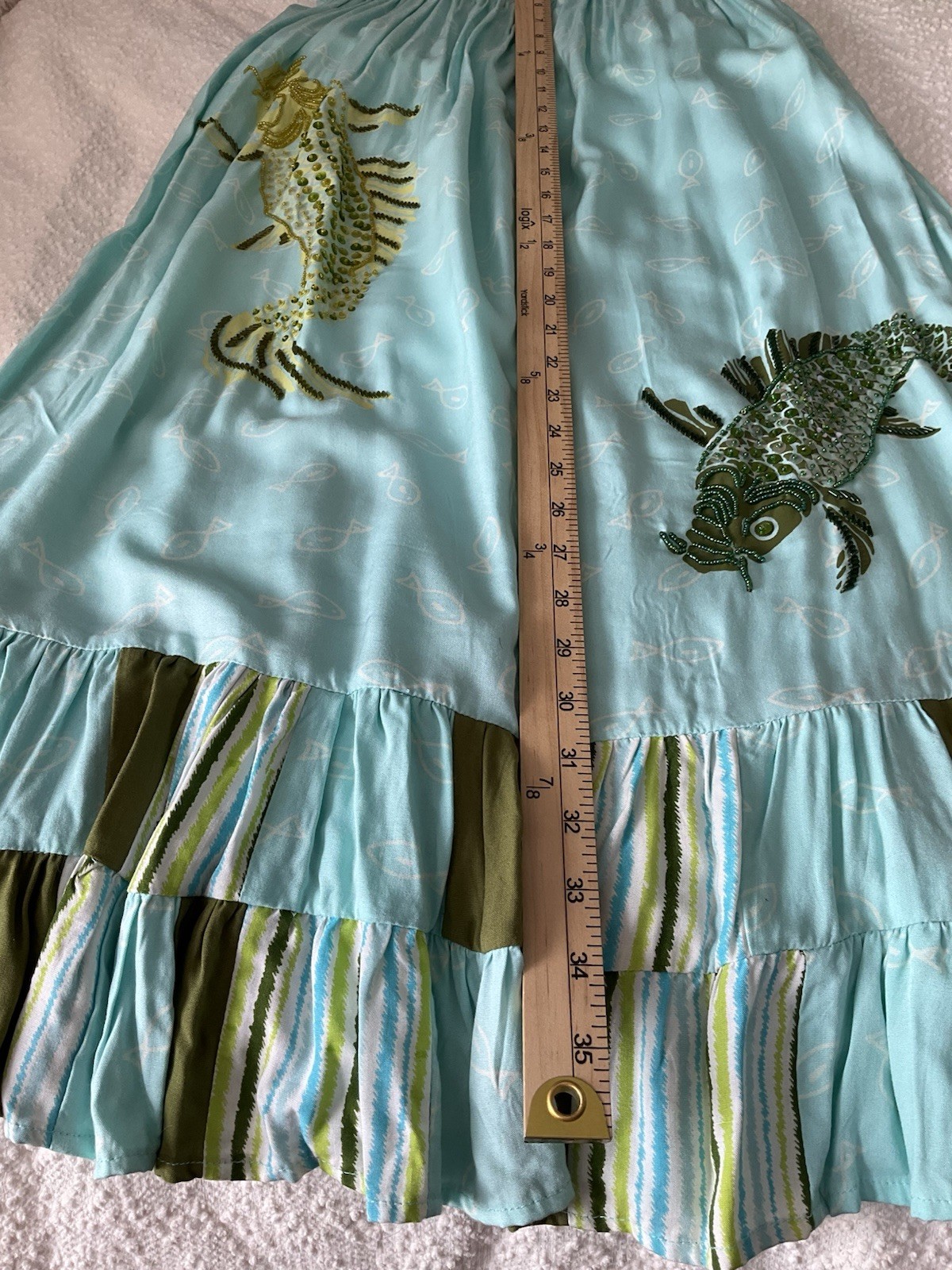 80s Vintage Artisan Sundress By Usindo, Indonesia, M, Green/Blue, Sequin Details