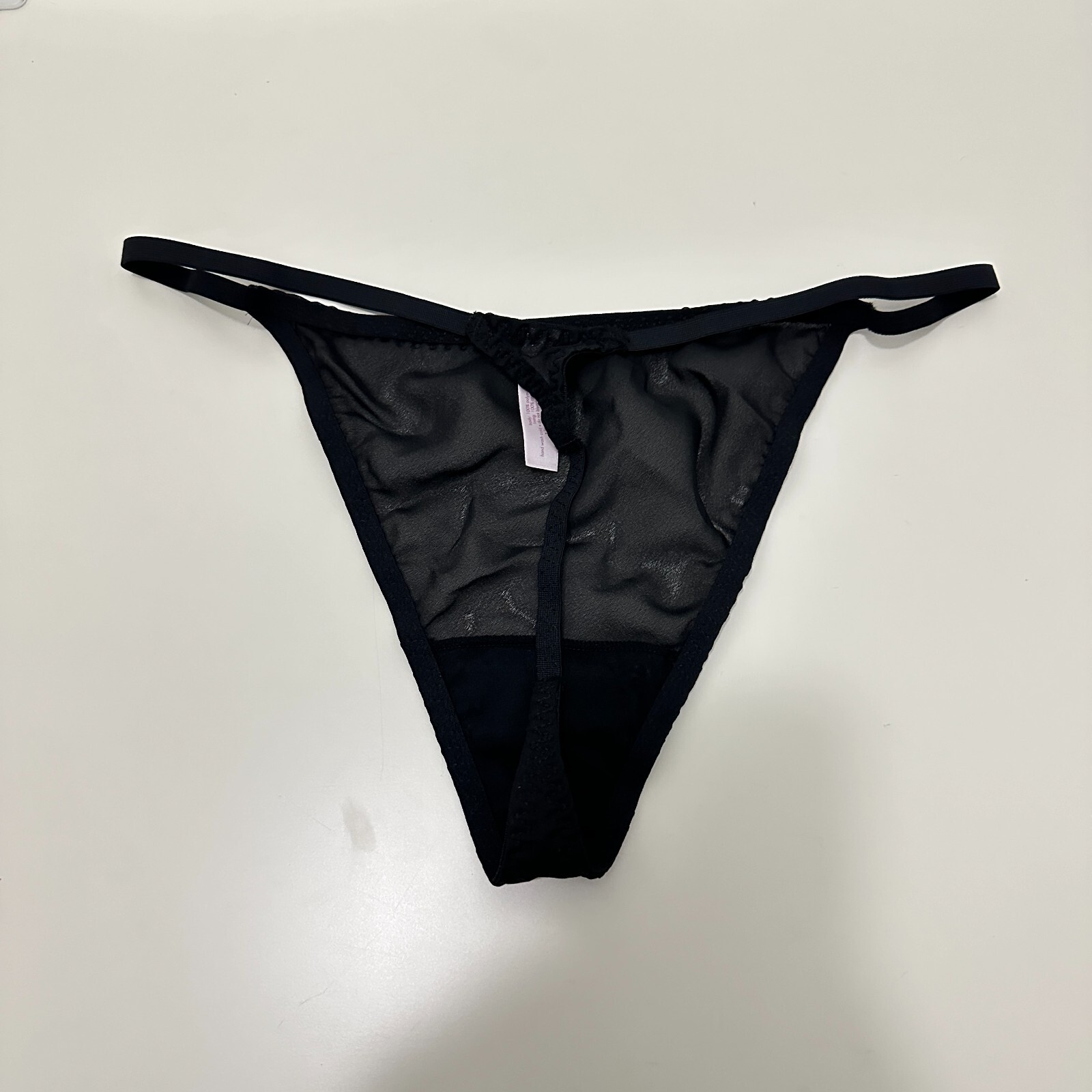 Cacique Thong String Panty Size 14/16 Black Sexy T-Back Lined Sheer Beach Summer