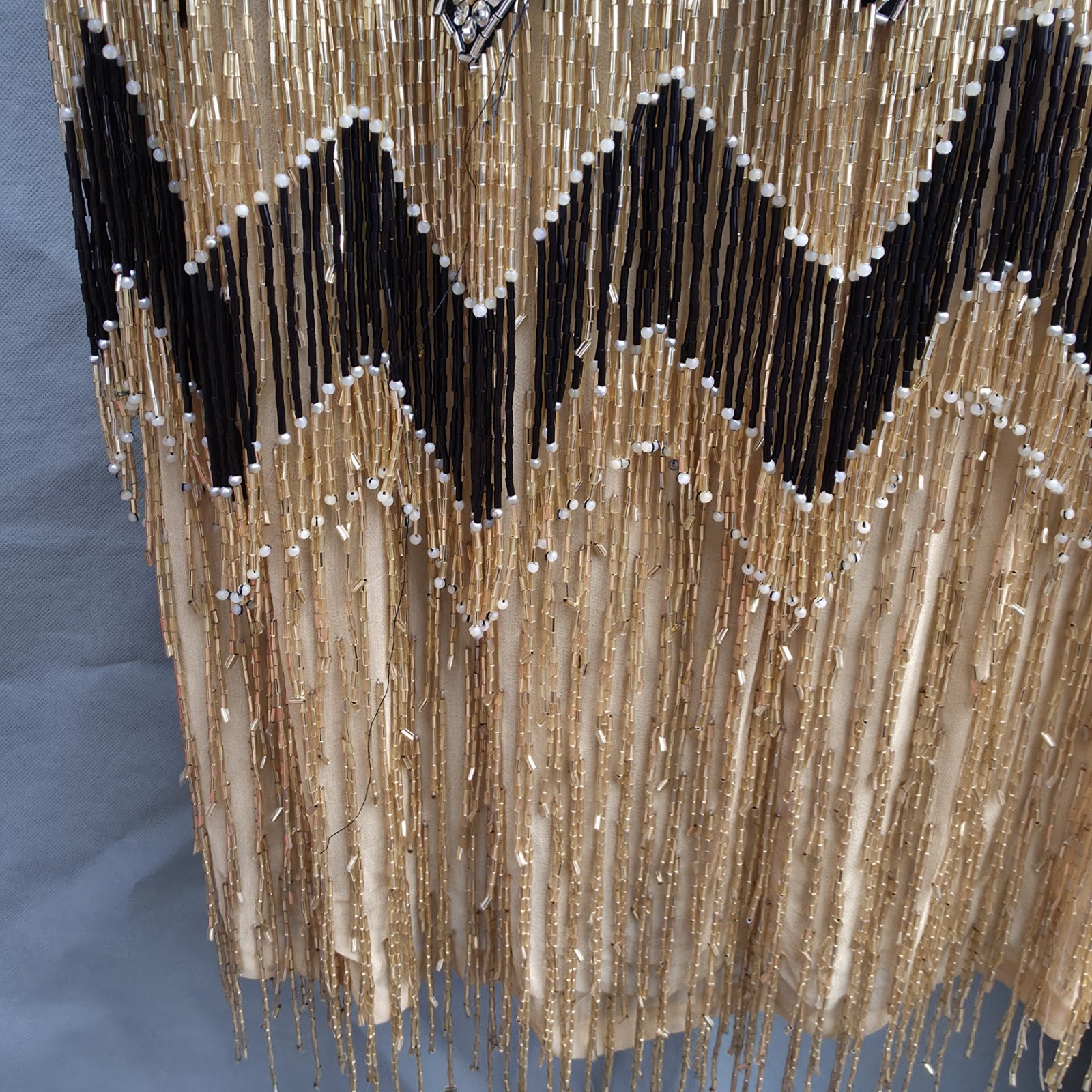 Vintage Niteline by Della Roufogali Black Gold Beaded Fringe Cocktail Dress