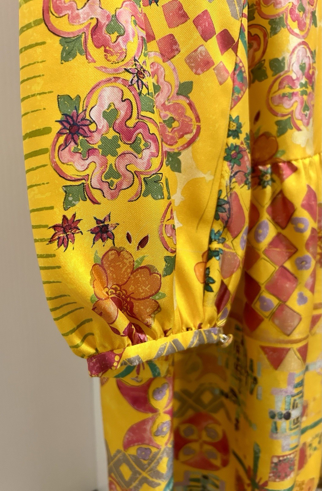 Vintage 2001 Saloni 100% Silk Twill Dress UK10 US6 NWT Yellow/Orange 10357