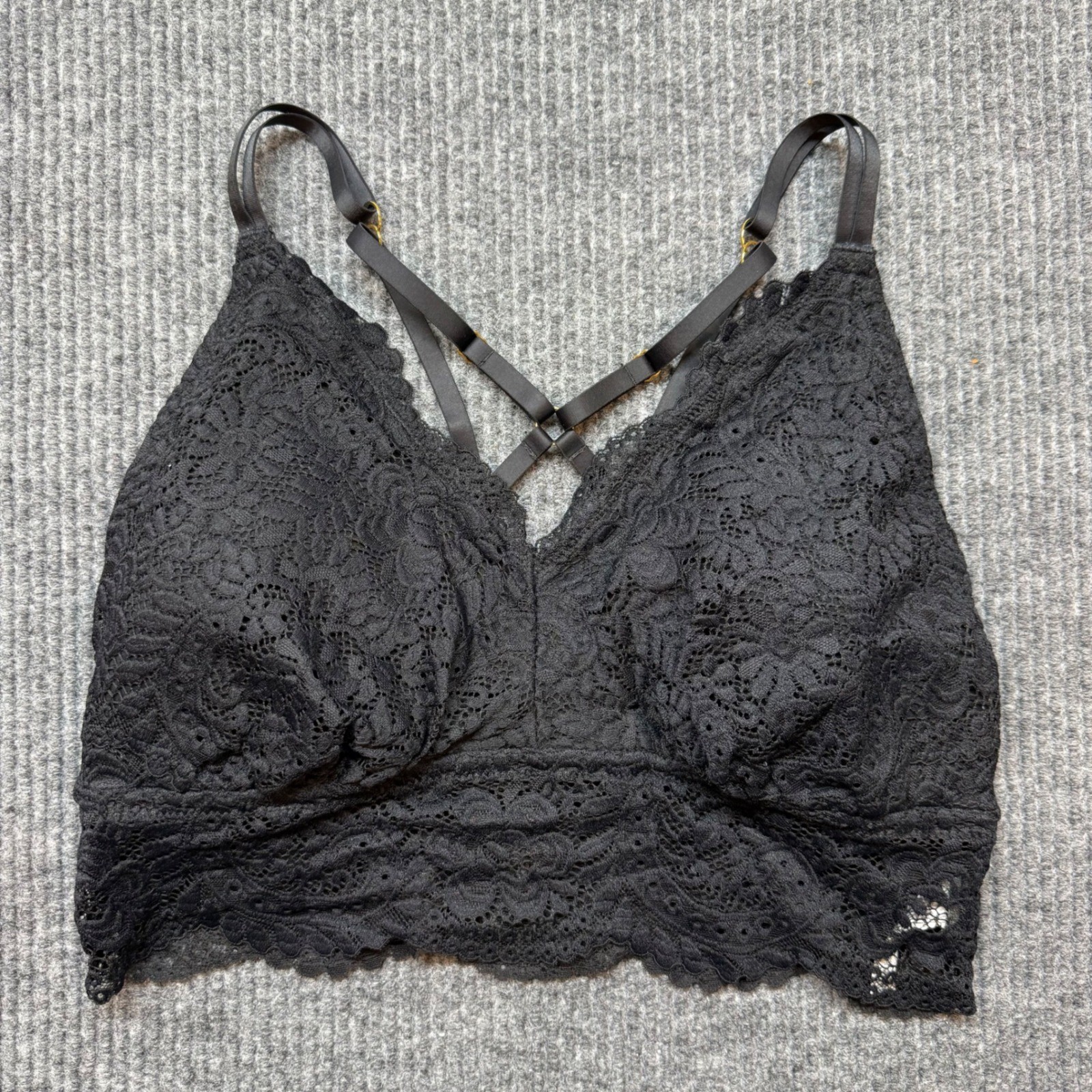 Aerie Black Lace Padded Bralette Womens XL Strappy Wireless Intimates Bra