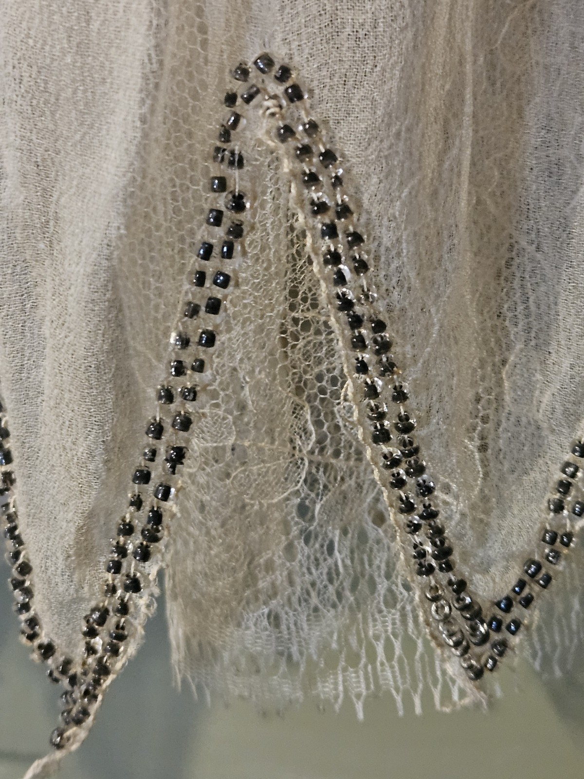 1920s Ivory Satin & Sheer Flapper Party Dress Metallic Beaded sleeveless