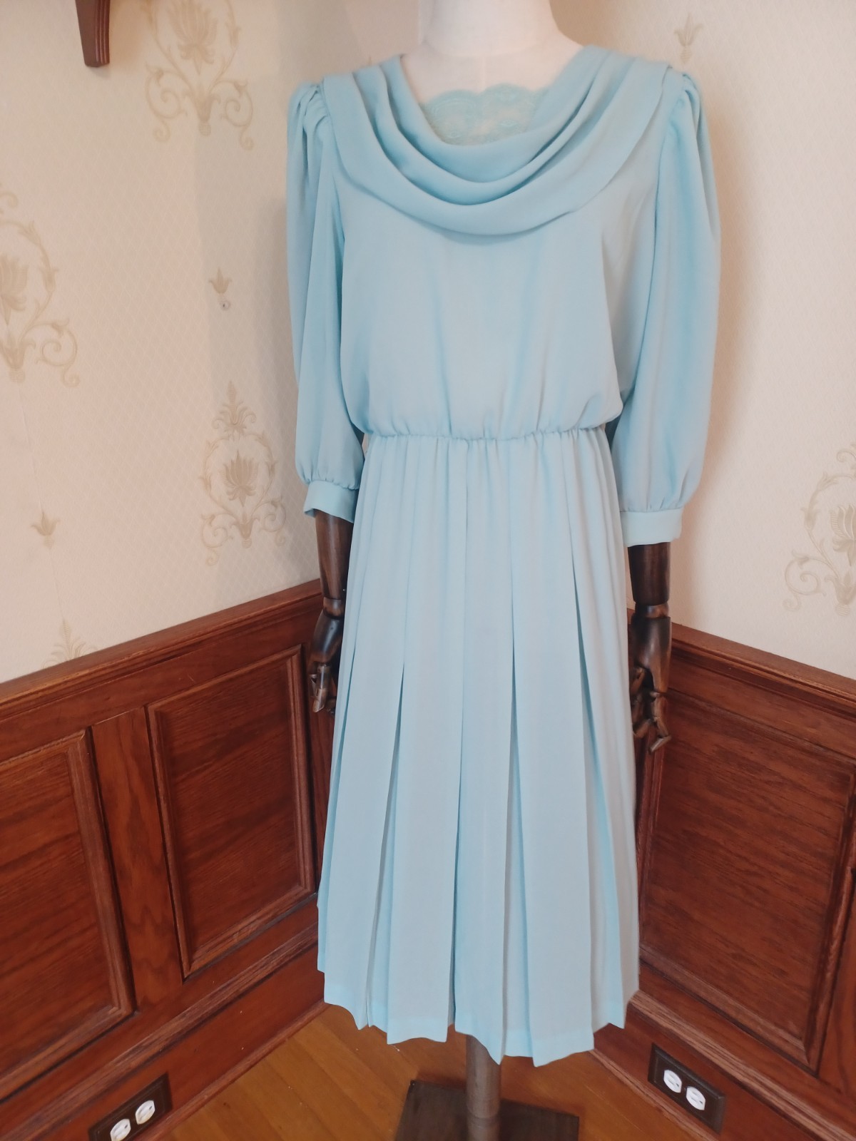 Vintage 1980s Sheer Pastel Aqua Bobby&rsquo;s Girl Romantic Coquette Dress