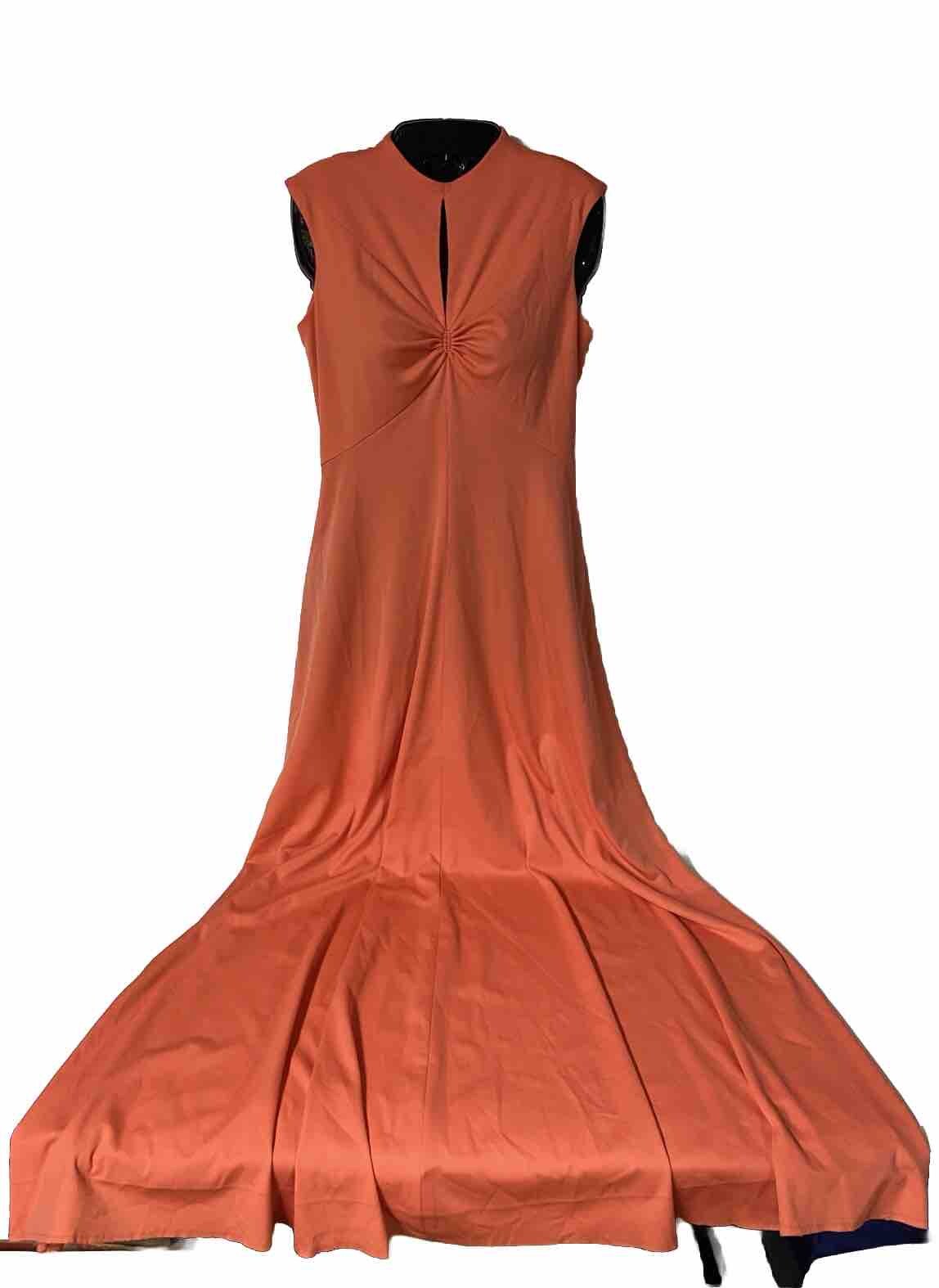 Anne Fogarty 1970s Orange Peek A Boo V-Neck Sleeveless Dress Size 12