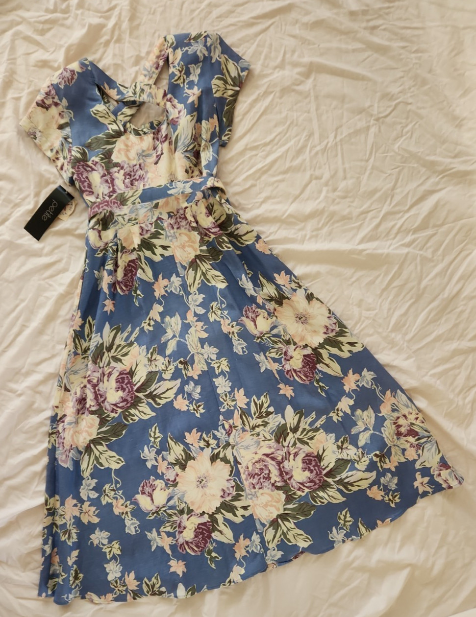 VTG NWT Womens P6 Sundress Tea Dress 80&rsquo;s Blue Floral Cottagecore Unworn USA