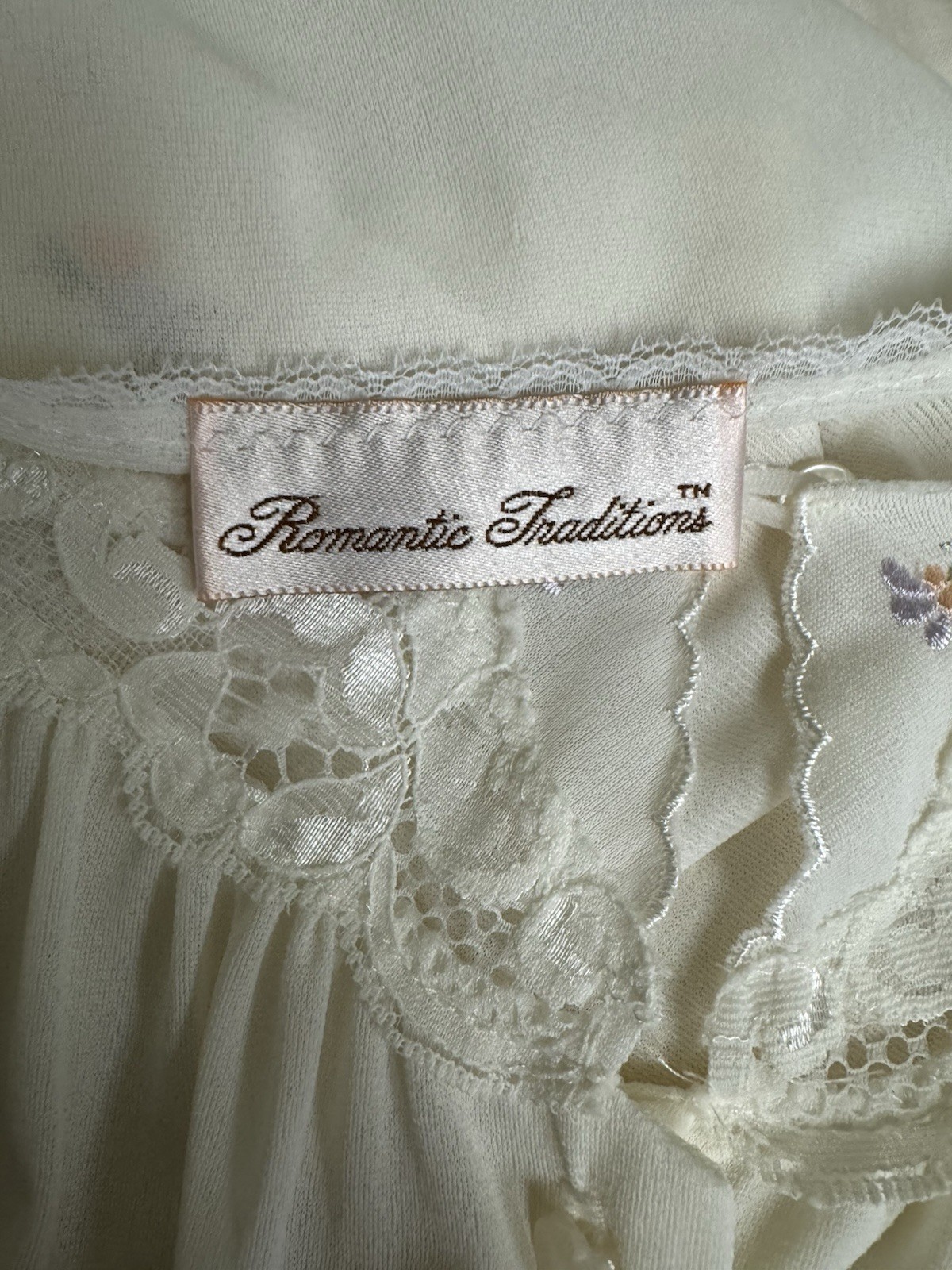 Vintage Romantic Traditions Peignoir Robe Ivory With Lace and Embroidery