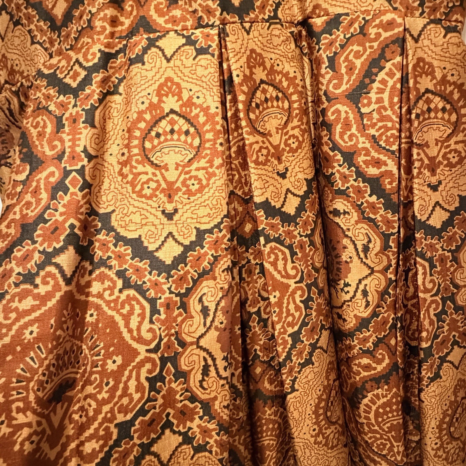 Vintage 50s 60s Fit & Flare Evening Dress Swing Skirt XS Copper Brown Paisley