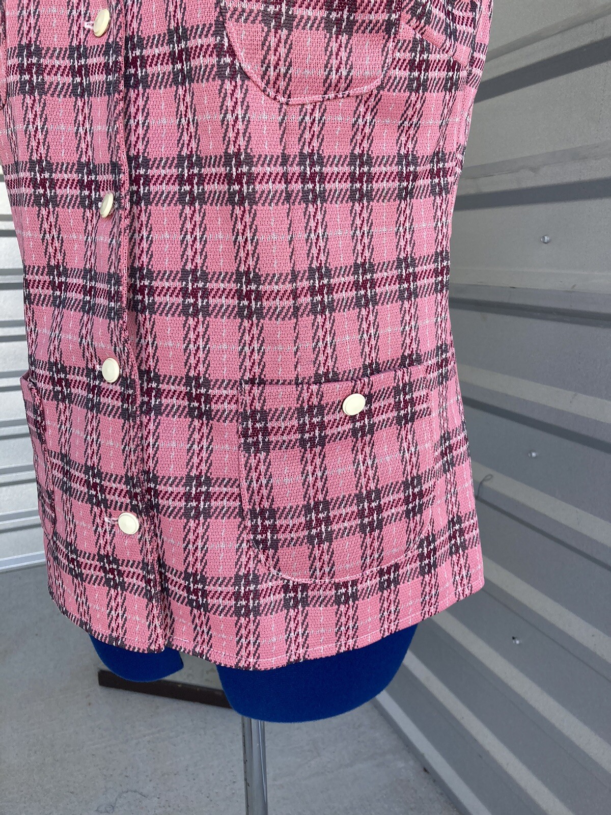 Vintage Pink Plaid Vest Button Down With Pockets 40 Inch Chest Handmade