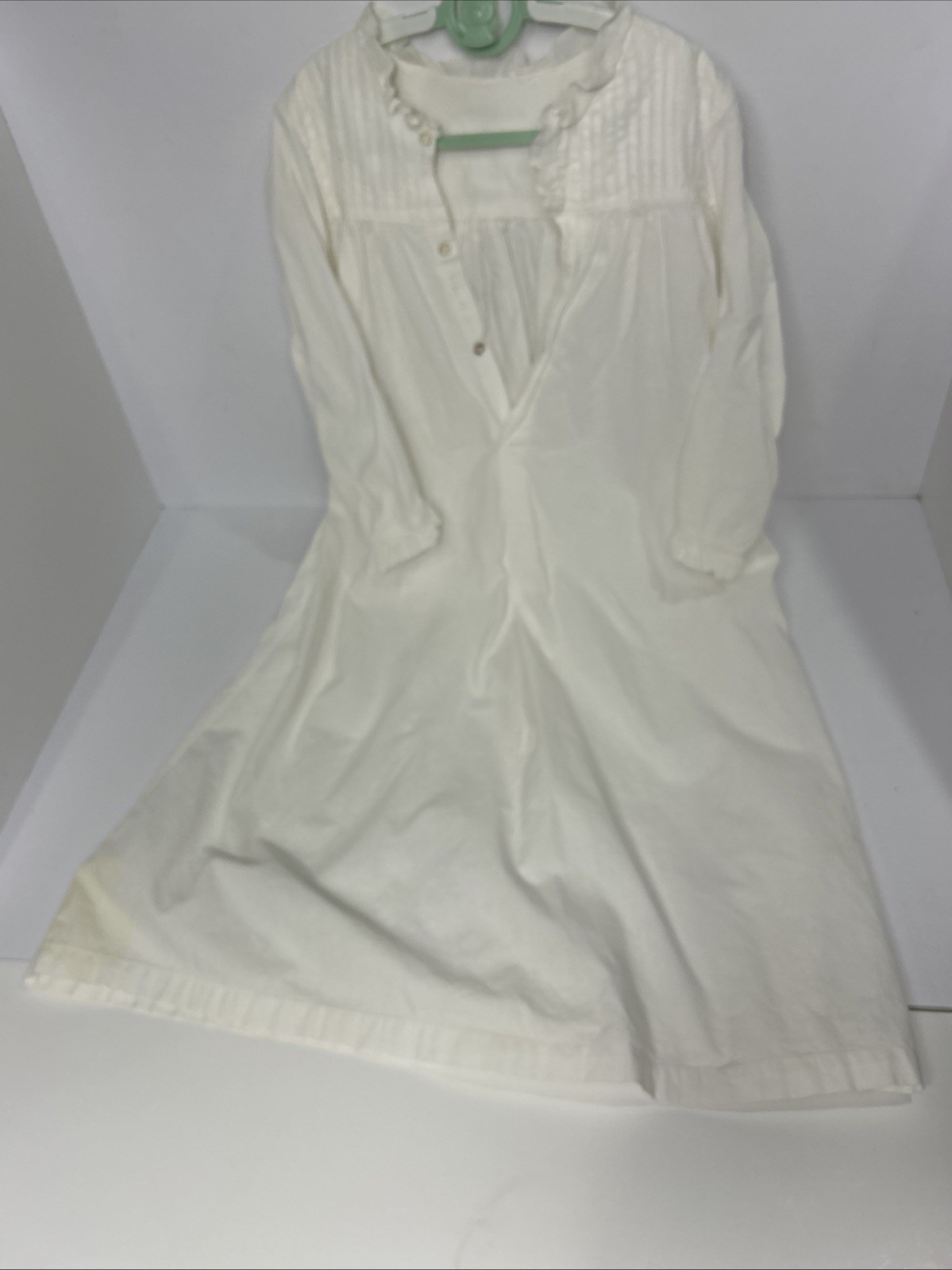 Antique 1900s Victorian Nightgown Modest 100% Cotton Handmade Lace Collar Cuffs