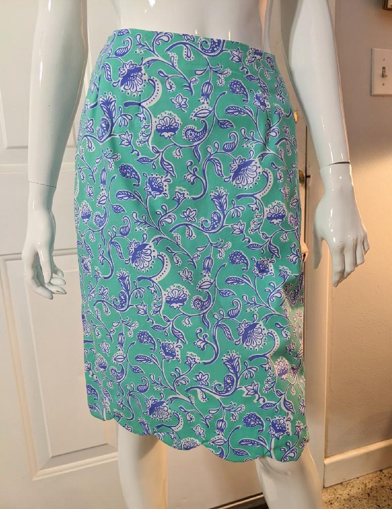 Lilly Pulitzer Scalloped Skirt Vintage Aqua Floral 24&Prime; Waist &rsquo;80s NWT XS