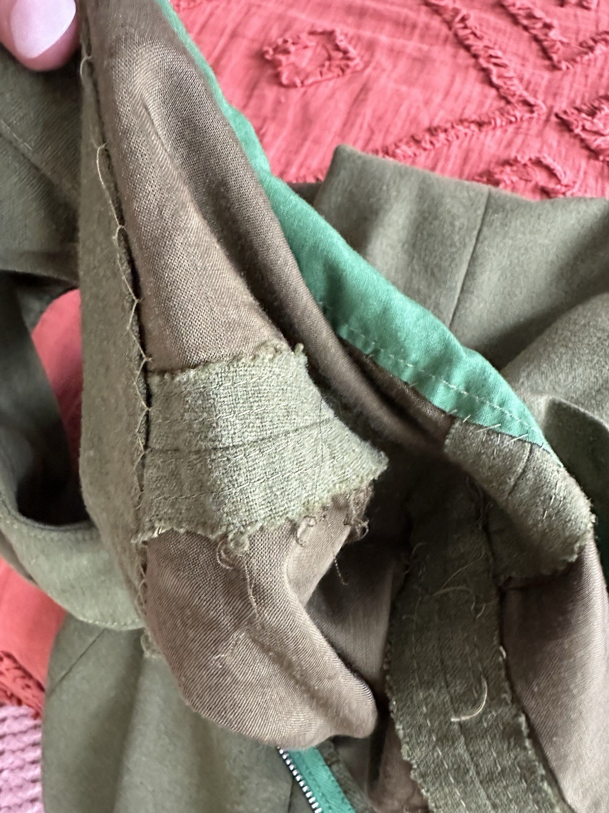 Vintage Handmade Olive Green Lined Round Neck Midi Dress