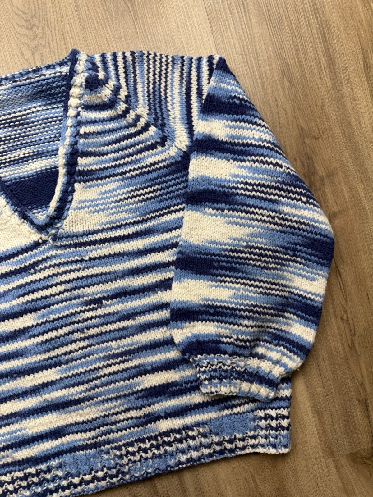 70s VINTAGE Handmade Static Striped Pullover Knit Sweater Size Small Blue Women