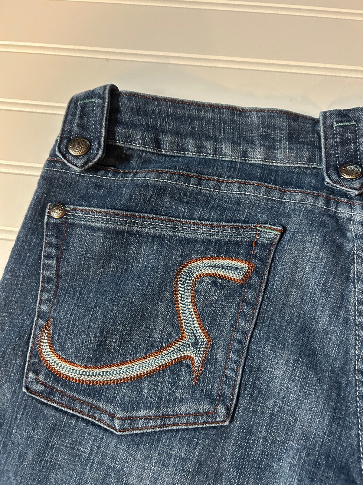 VINTAGE ROCK & Republic « Isaac » BOOT CUT JEANS Skull Orange blue s 31